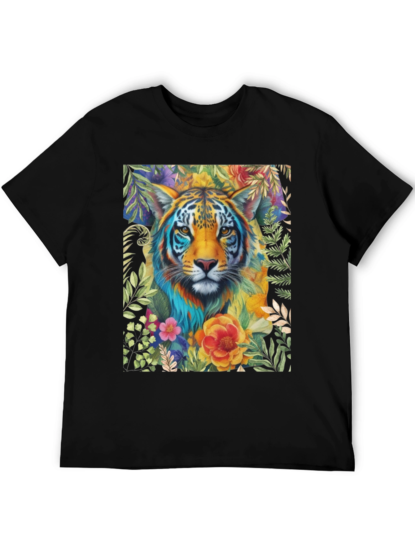 Floral Tiger Graphic Tee - Artistic Animal Shirt