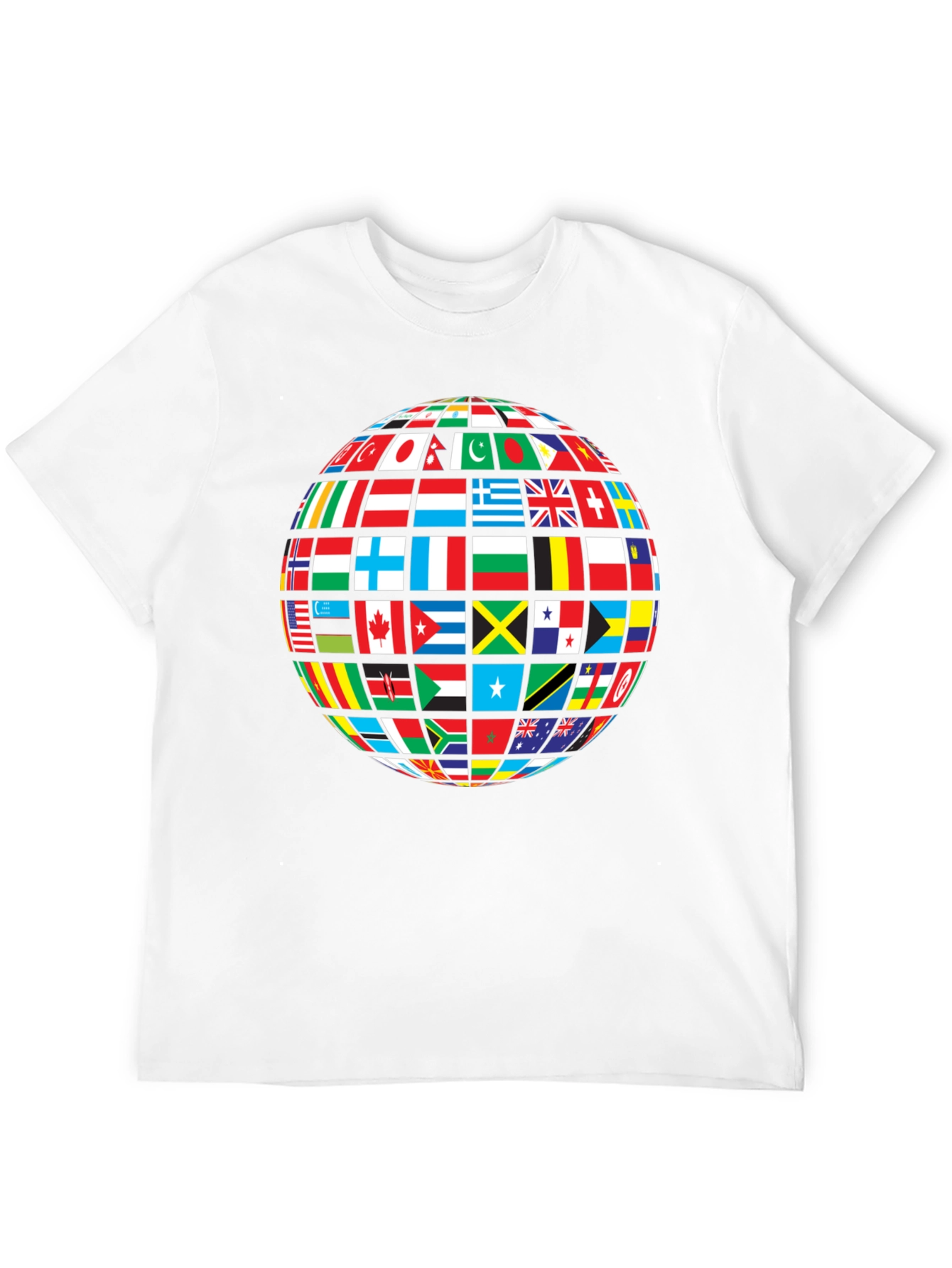 Global Flags Graphic Tee - Black Crew Neck Shirt