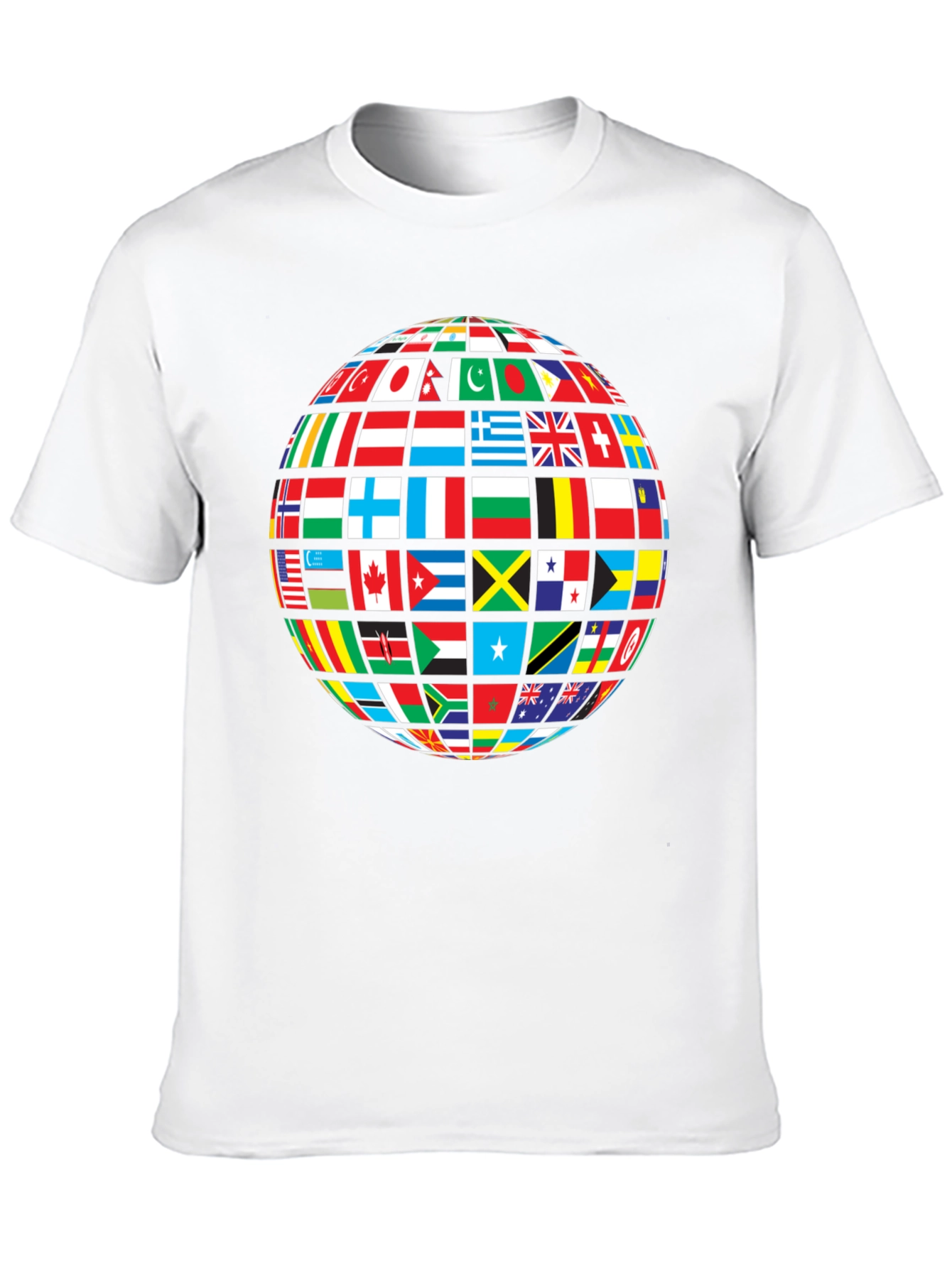 Global Flags Graphic Tee - Black Crew Neck Shirt