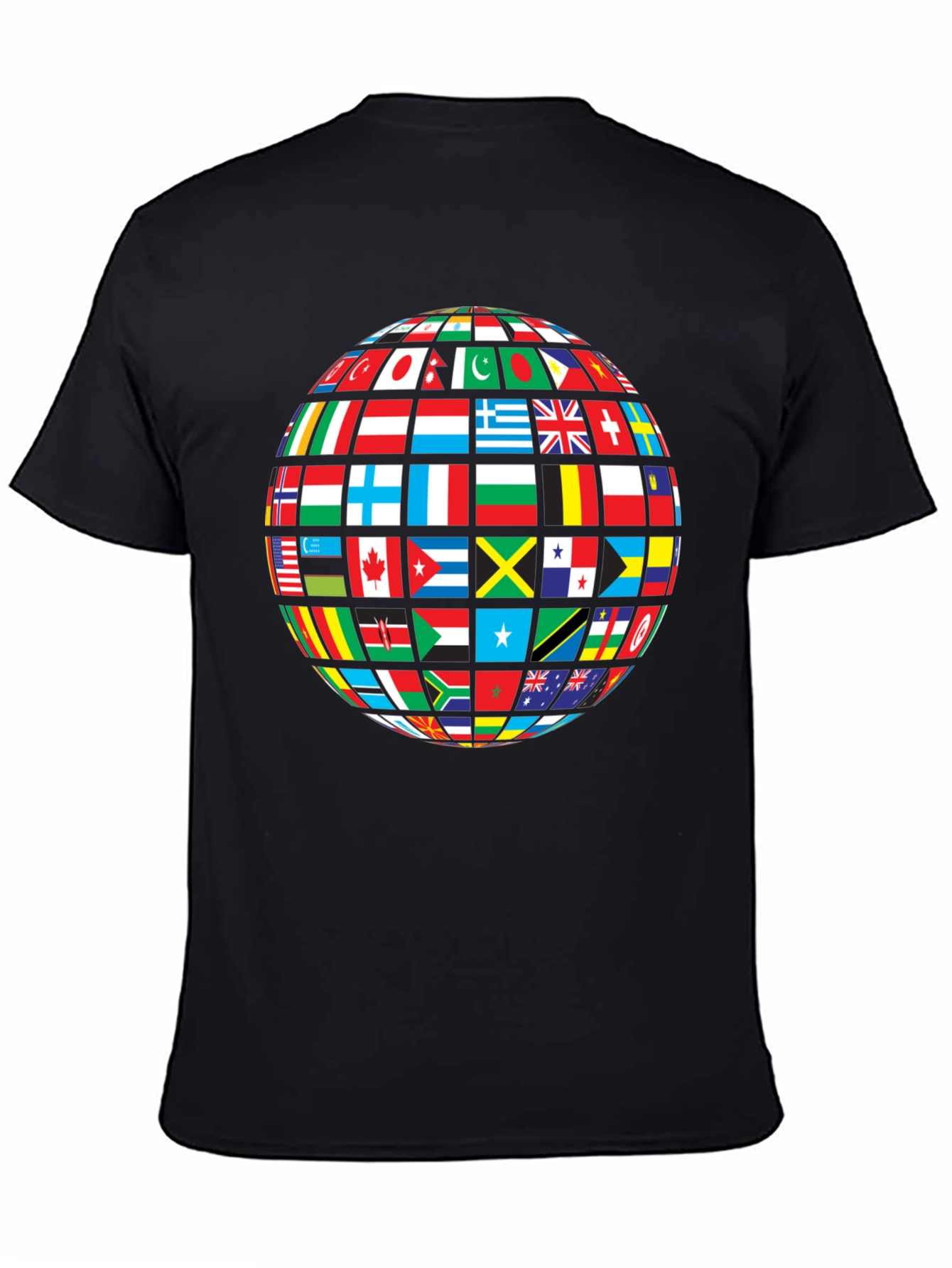 Global Flags Graphic Tee - Black Crew Neck Shirt