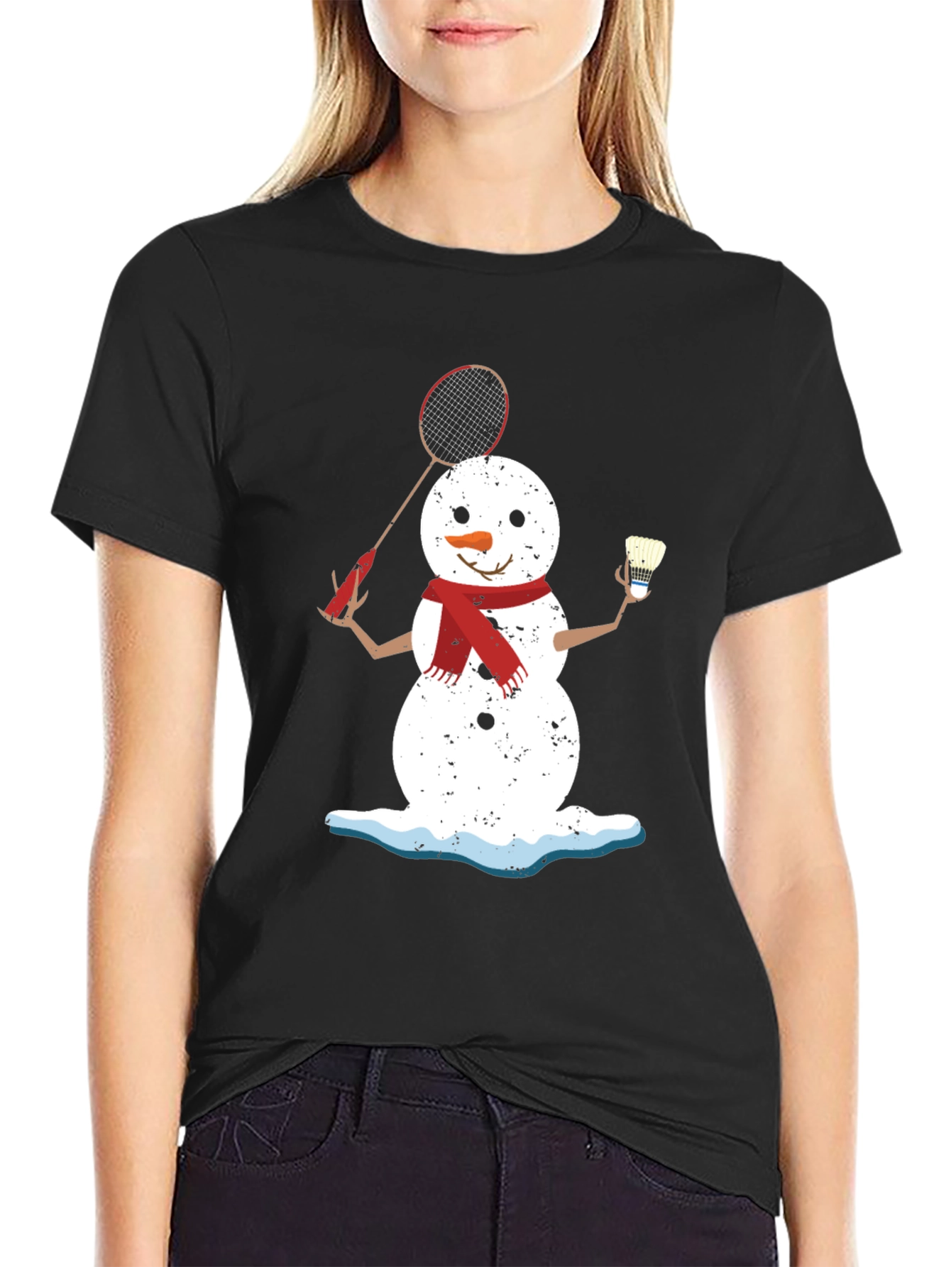 Snowman Badminton Player Graphic Tee