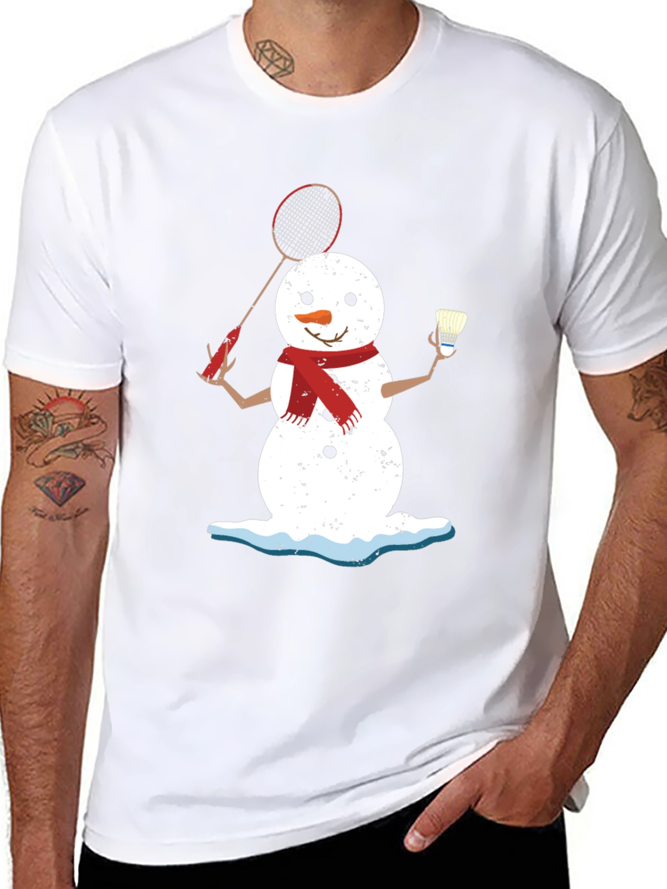 Snowman Badminton Player Graphic Tee