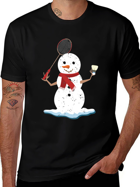 Snowman Badminton Player Graphic Tee