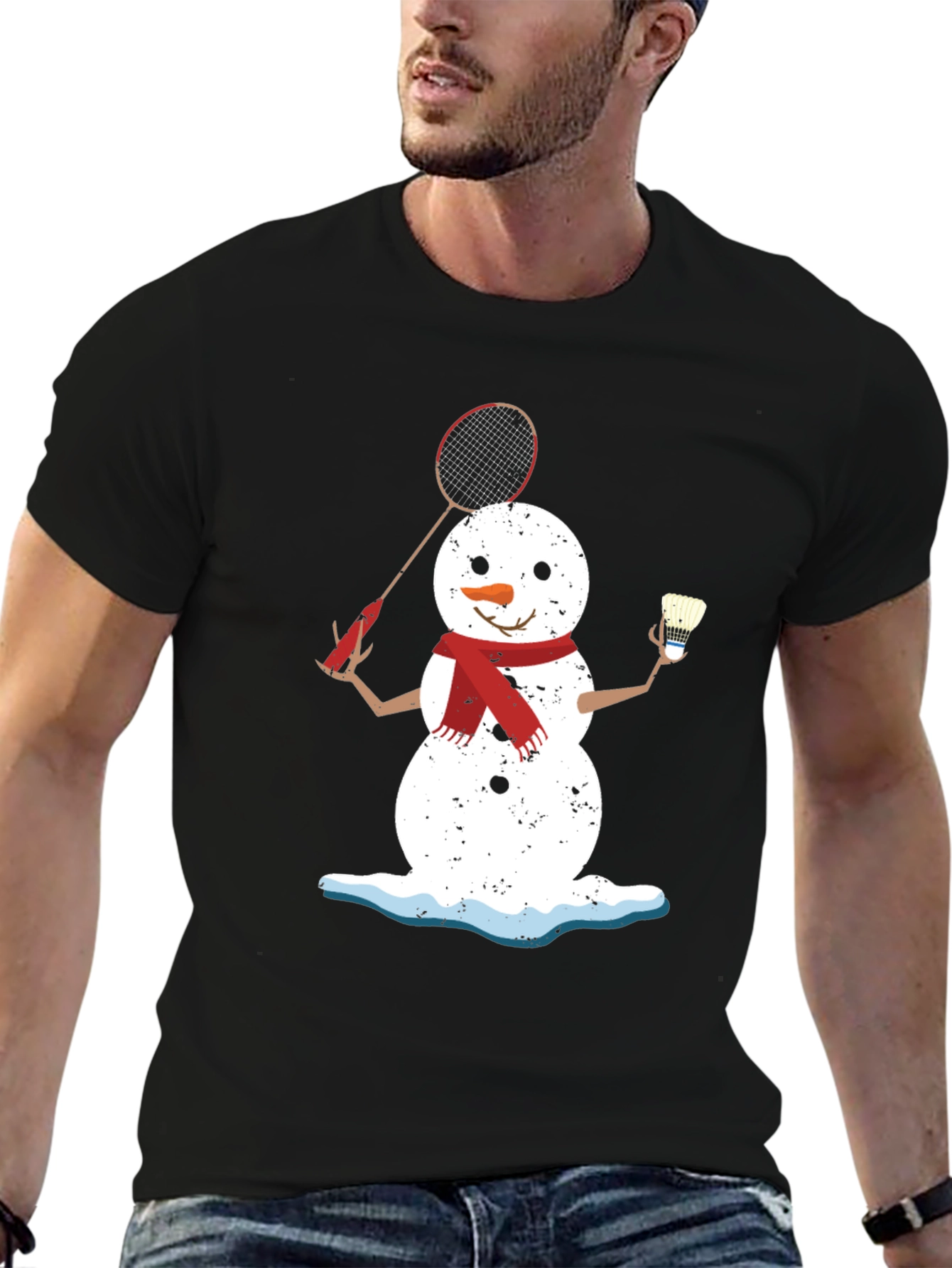 Snowman Badminton Player Graphic Tee
