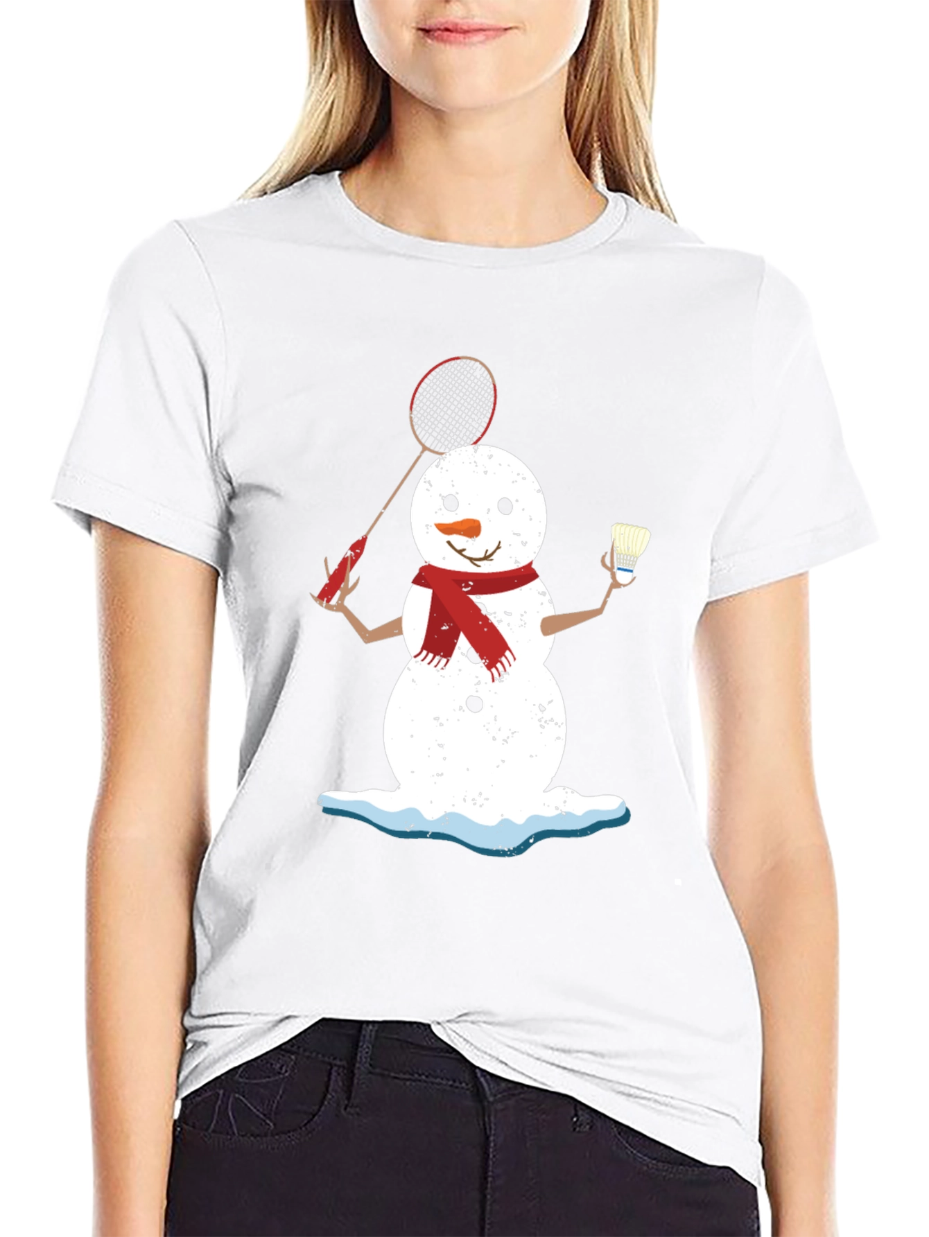 Snowman Badminton Player Graphic Tee