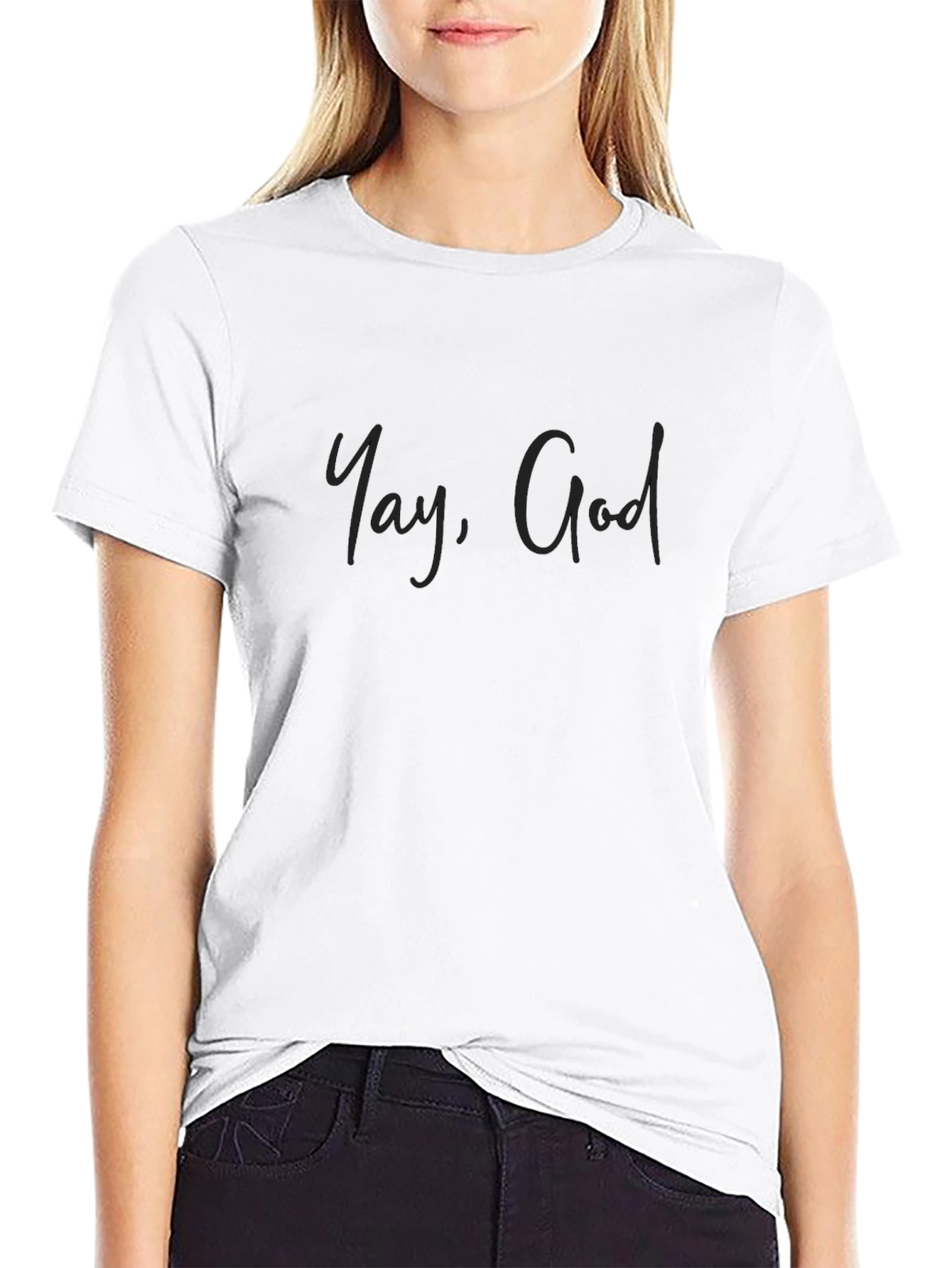 Yay God T-Shirt - Black Crew Neck Casual Wear