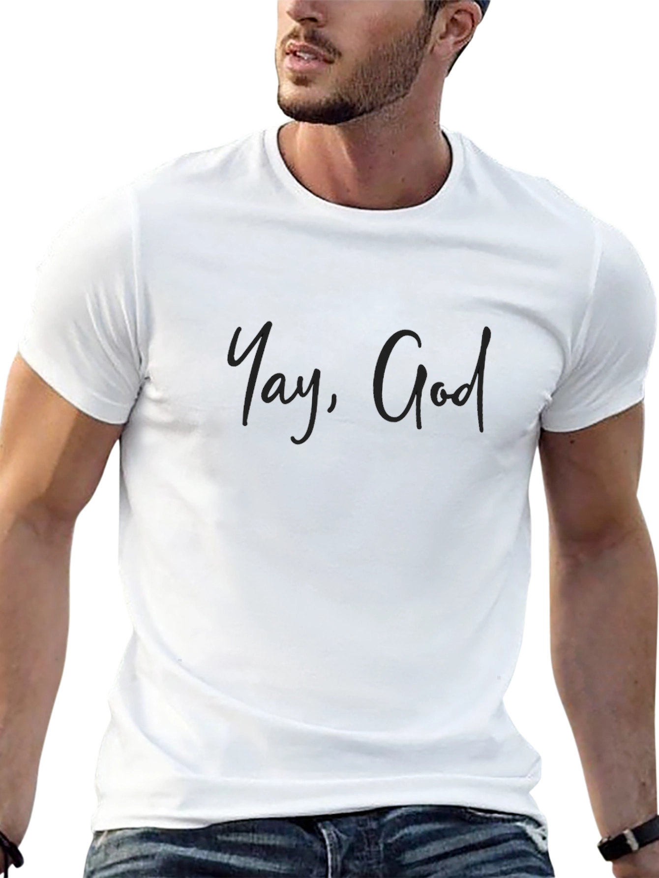 Yay God T-Shirt - Black Crew Neck Casual Wear