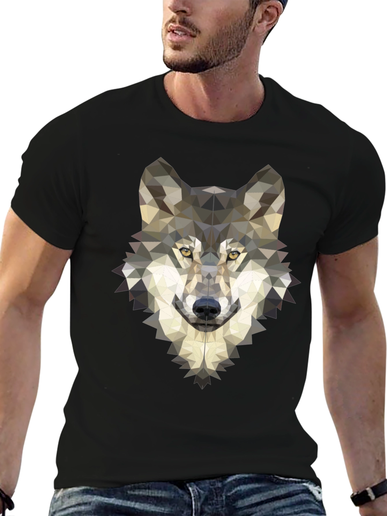 Geometric Wolf Graphic Tee - Modern Mens T-Shirt