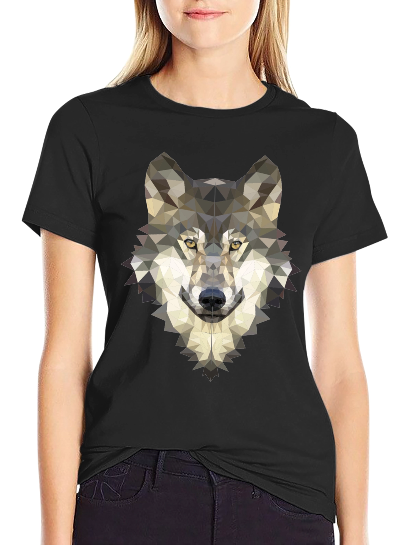 Geometric Wolf Graphic Tee - Modern Mens T-Shirt