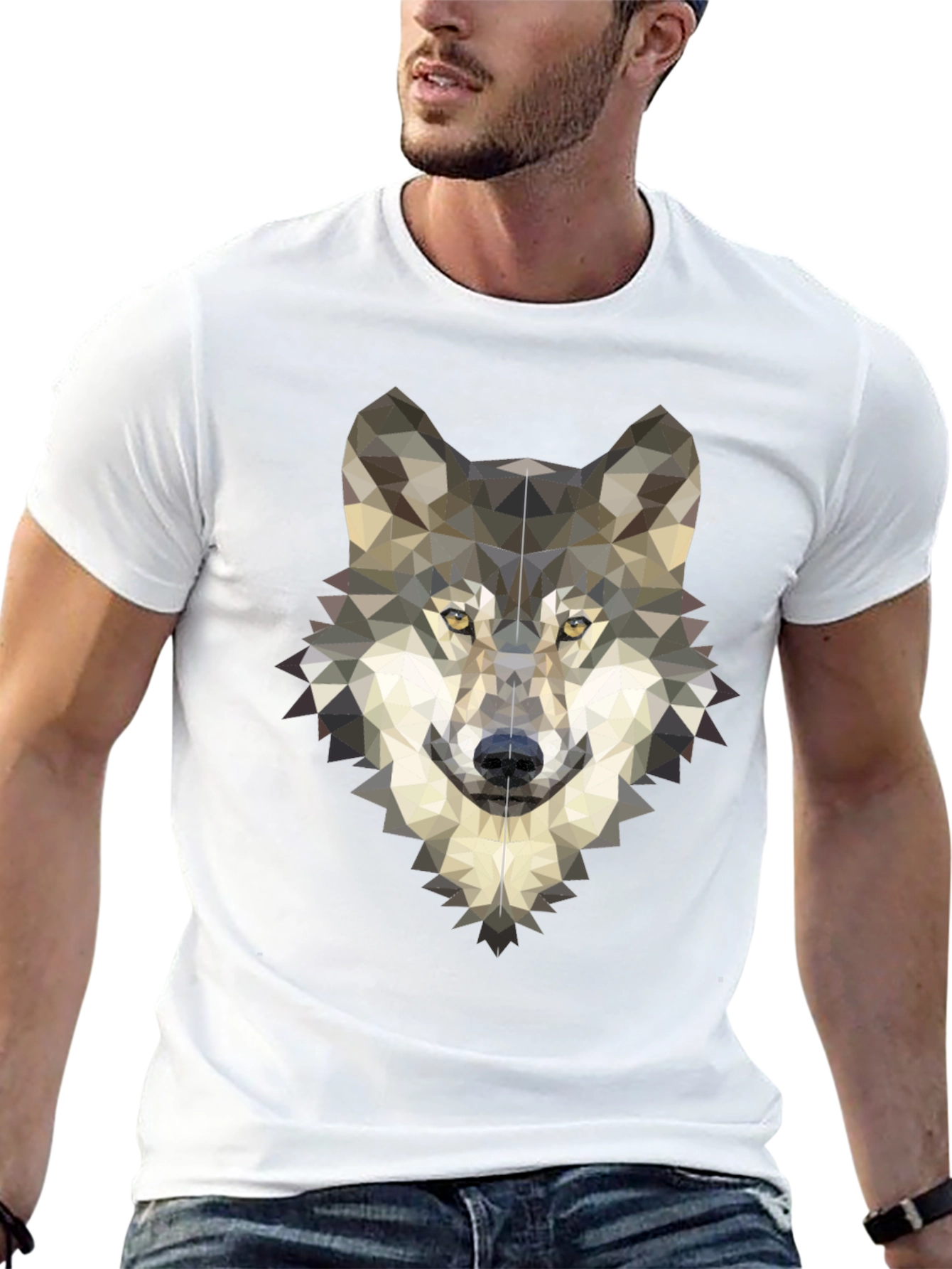 Geometric Wolf Graphic Tee - Modern Mens T-Shirt