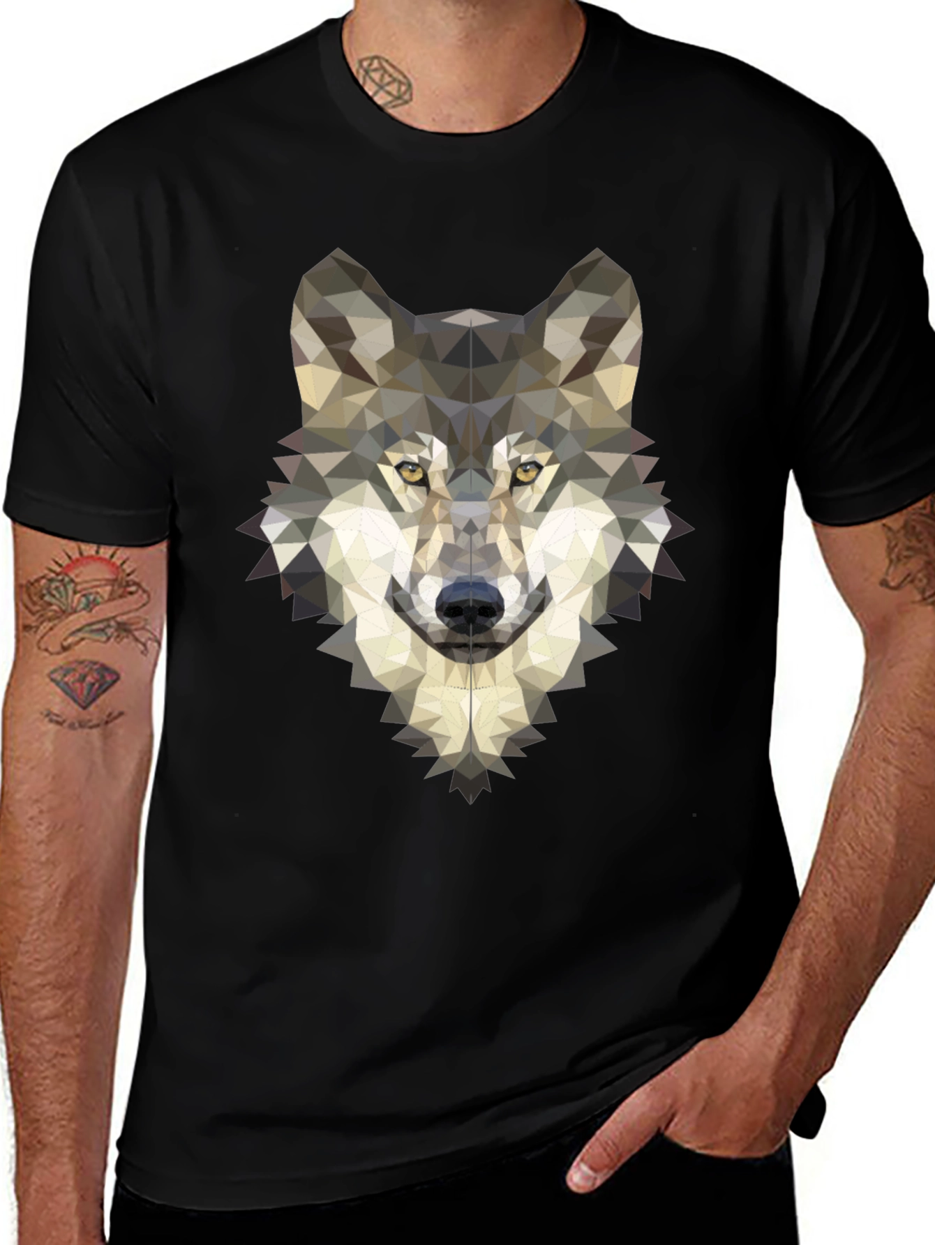 Geometric Wolf Graphic Tee - Modern Mens T-Shirt