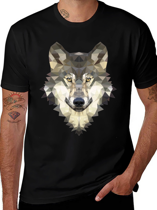Geometric Wolf Graphic Tee - Modern Mens T-Shirt