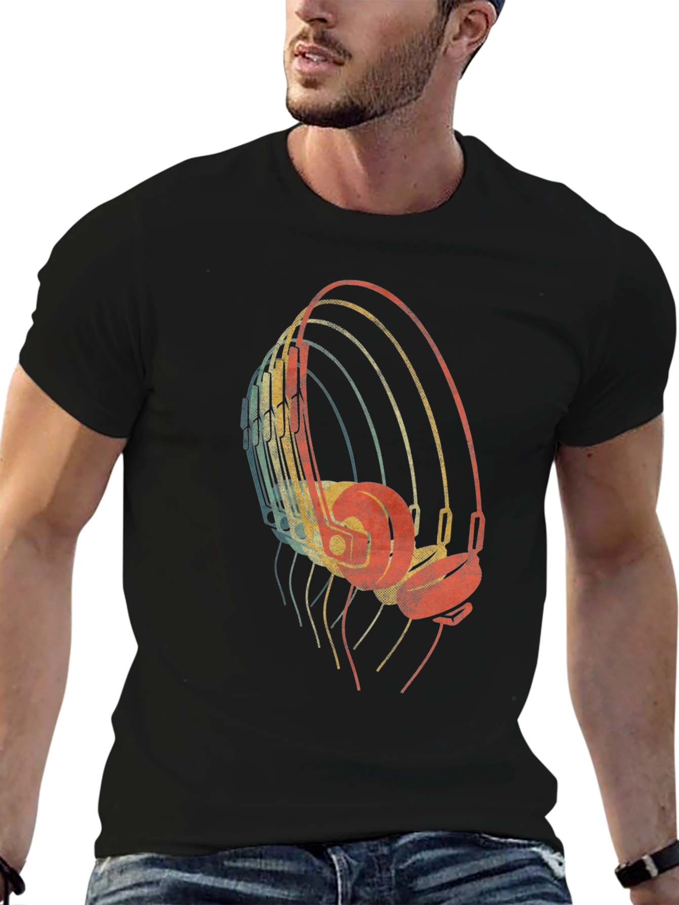 Retro Headphones Graphic Tee - Black T-Shirt