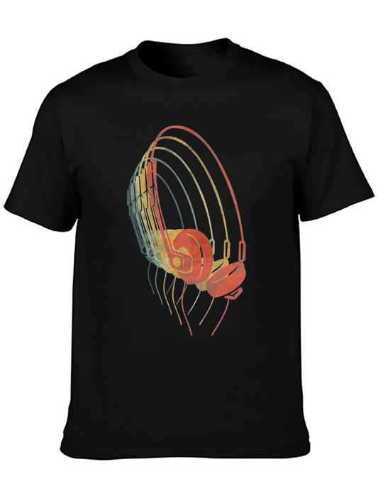 Retro Headphones Graphic Tee - Black T-Shirt