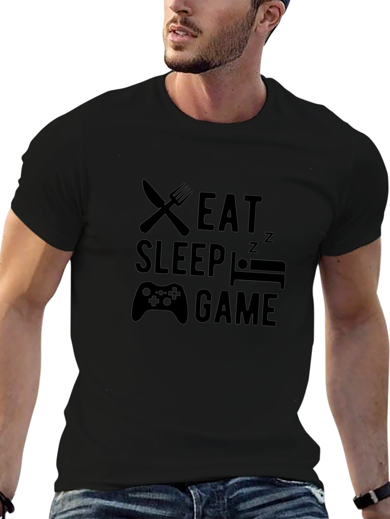 Eat Sleep Game Black Graphic Tee - Gamer T-Shirt