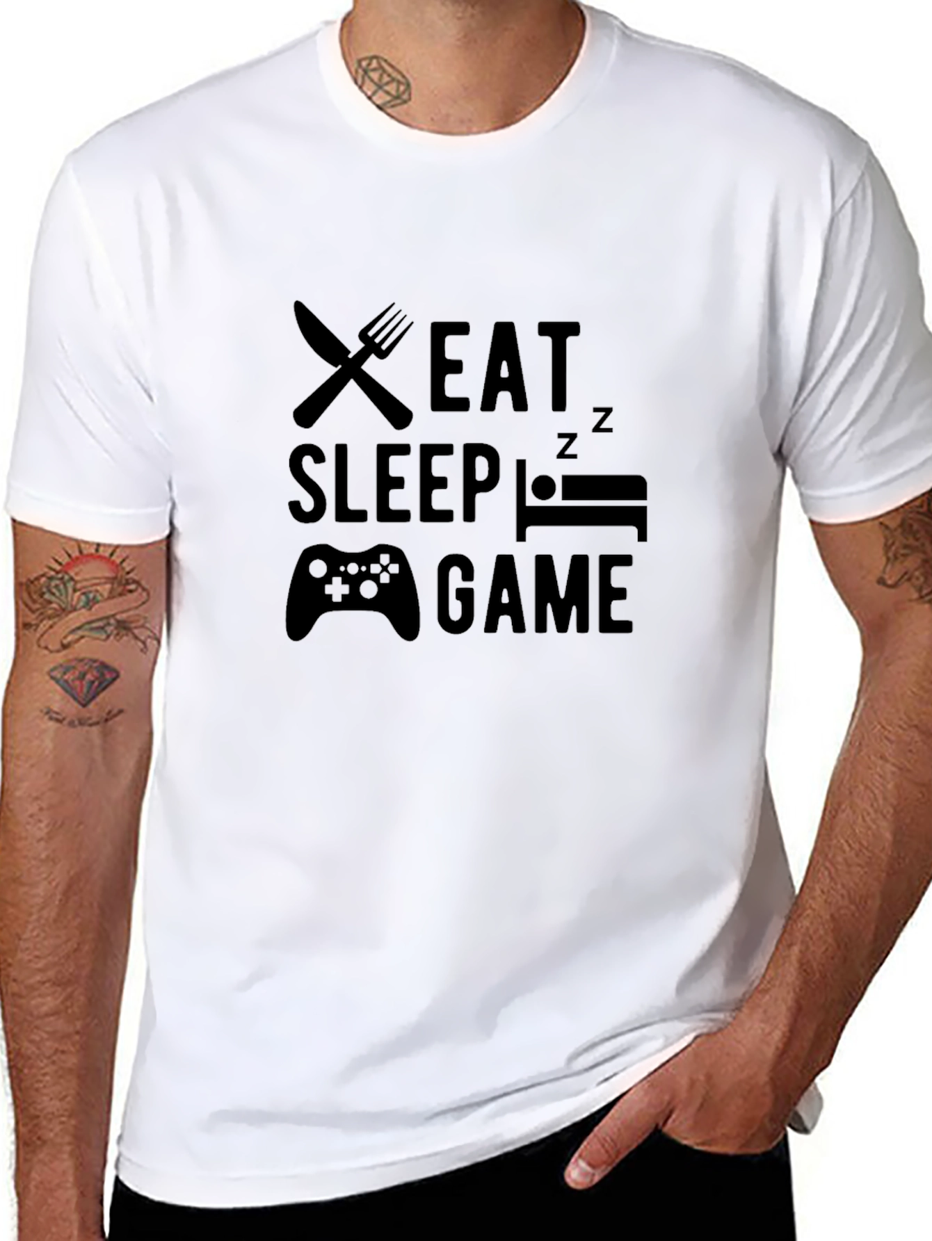 Eat Sleep Game Black Graphic Tee - Gamer T-Shirt