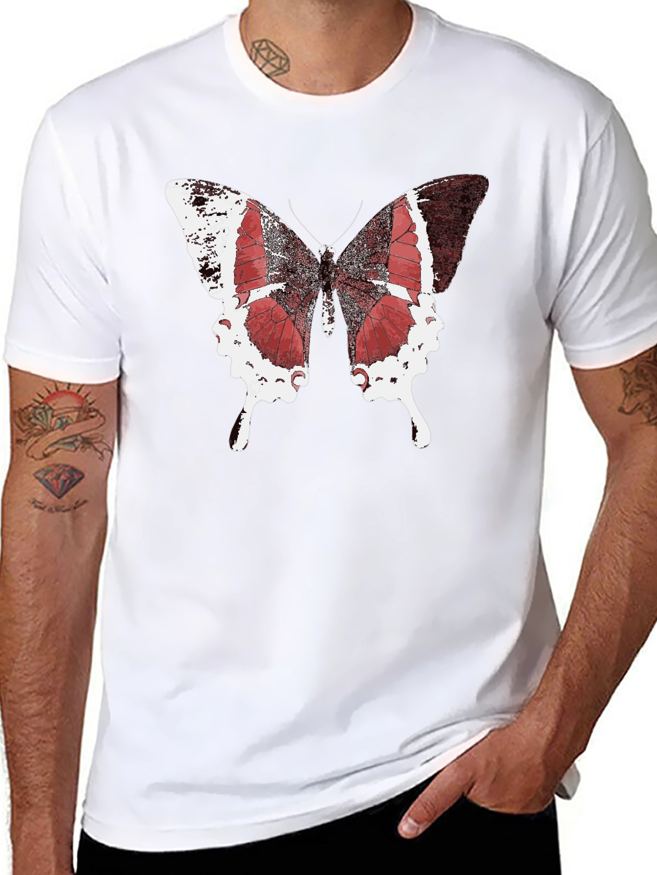 Butterfly Graphic Black Tee - Stylish Mens Casual Wear