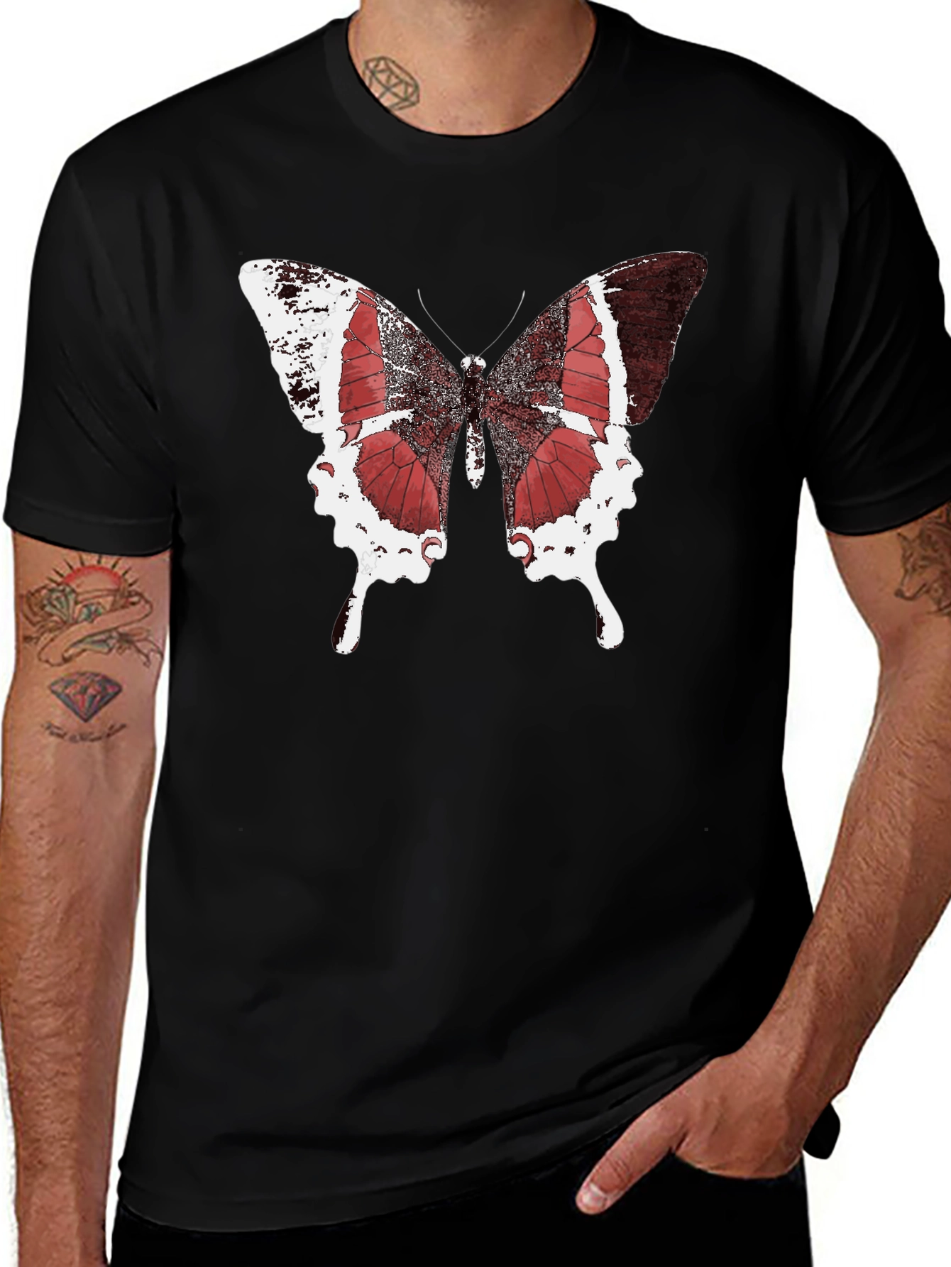 Butterfly Graphic Black Tee - Stylish Mens Casual Wear
