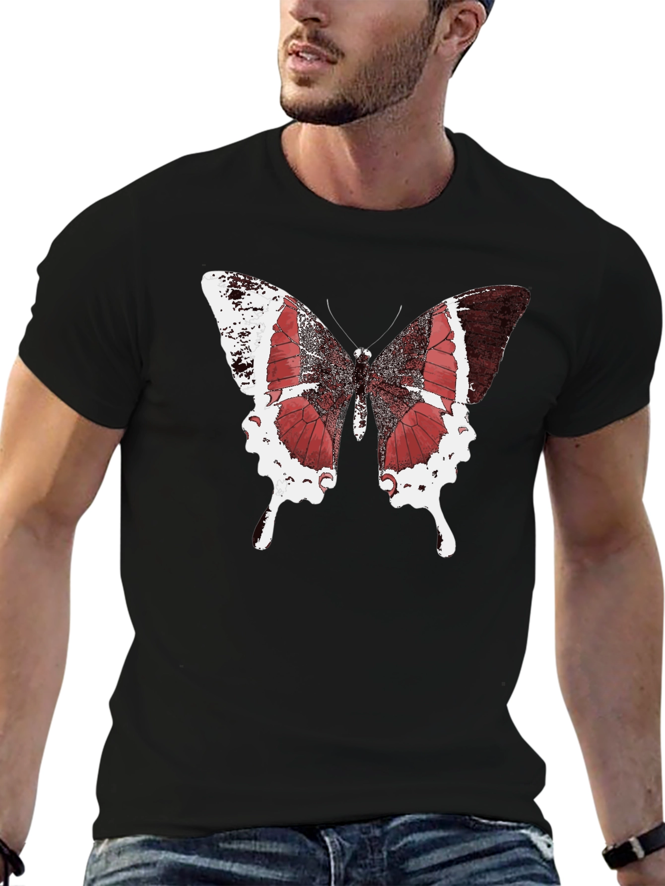 Butterfly Graphic Black Tee - Stylish Mens Casual Wear