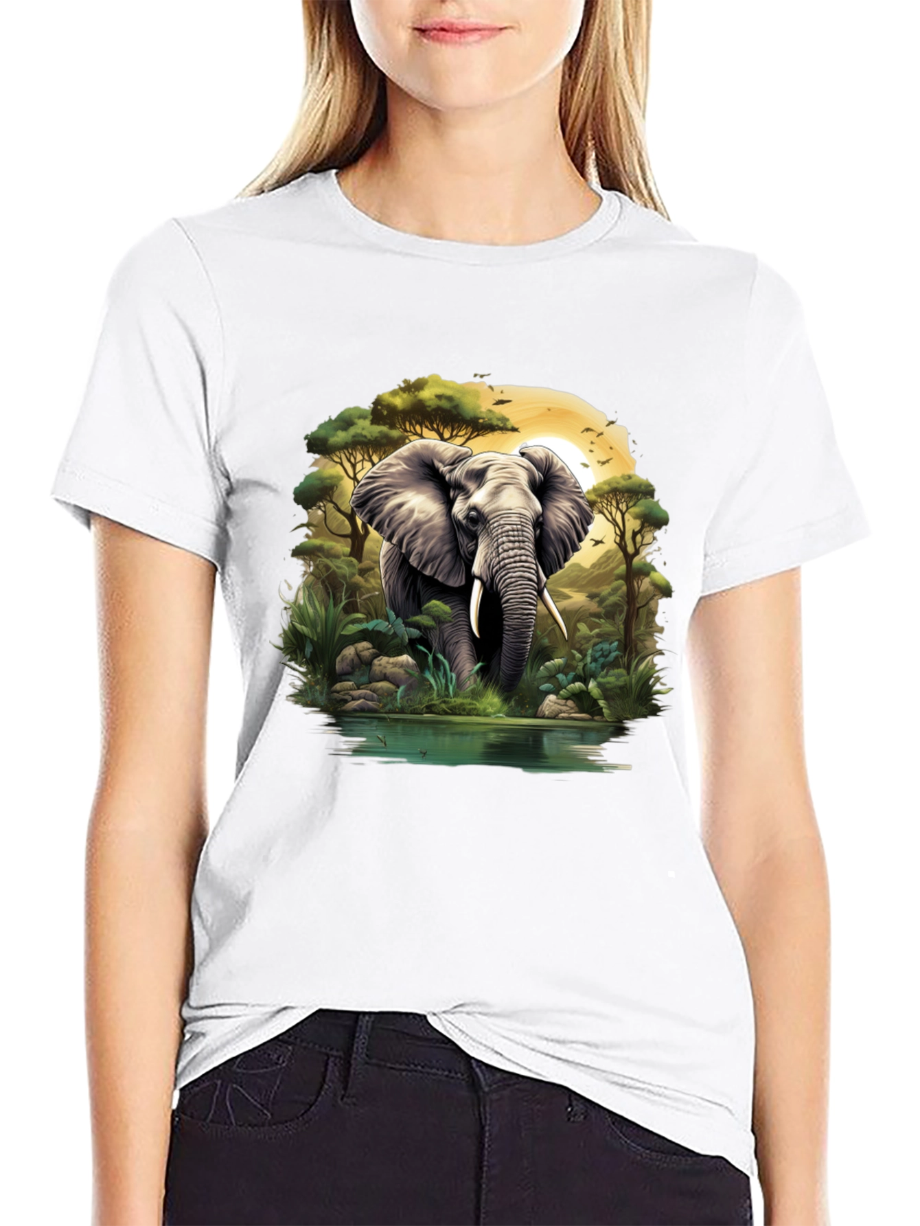 Elephant Oasis Graphic Tee - Black