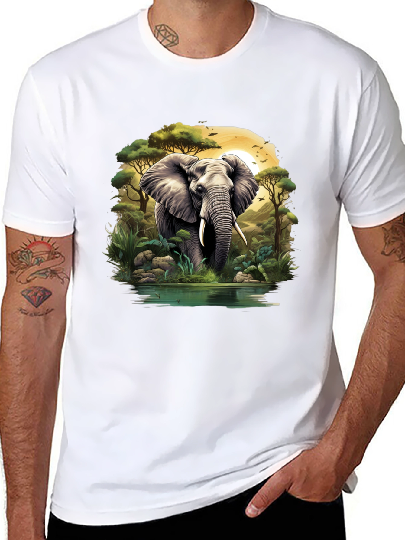 Elephant Oasis Graphic Tee - Black