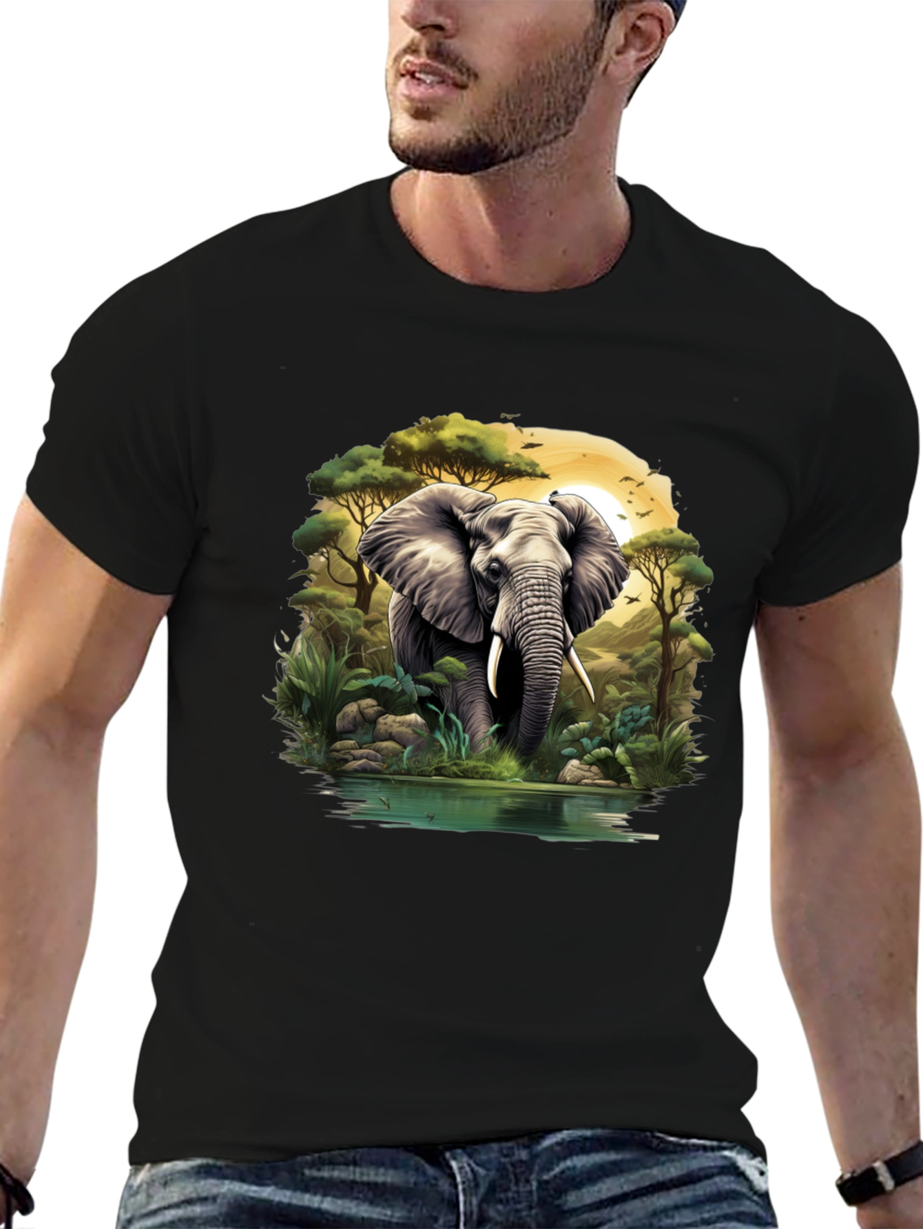 Elephant Oasis Graphic Tee - Black