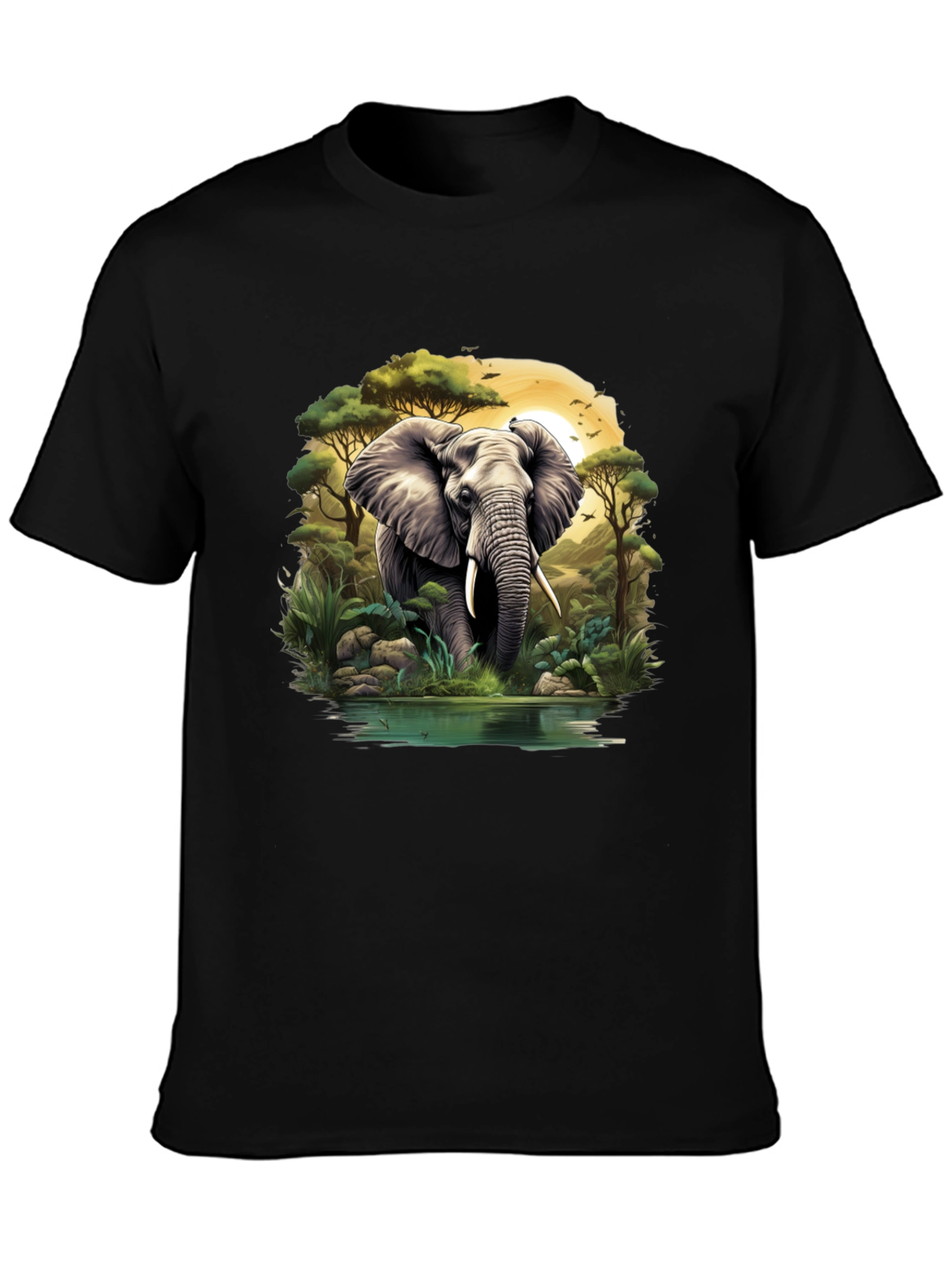 Elephant Oasis Graphic Tee - Black