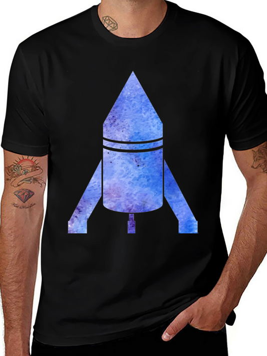 Watercolor Rocket Graphic Tee - Soft Black Cotton Blend