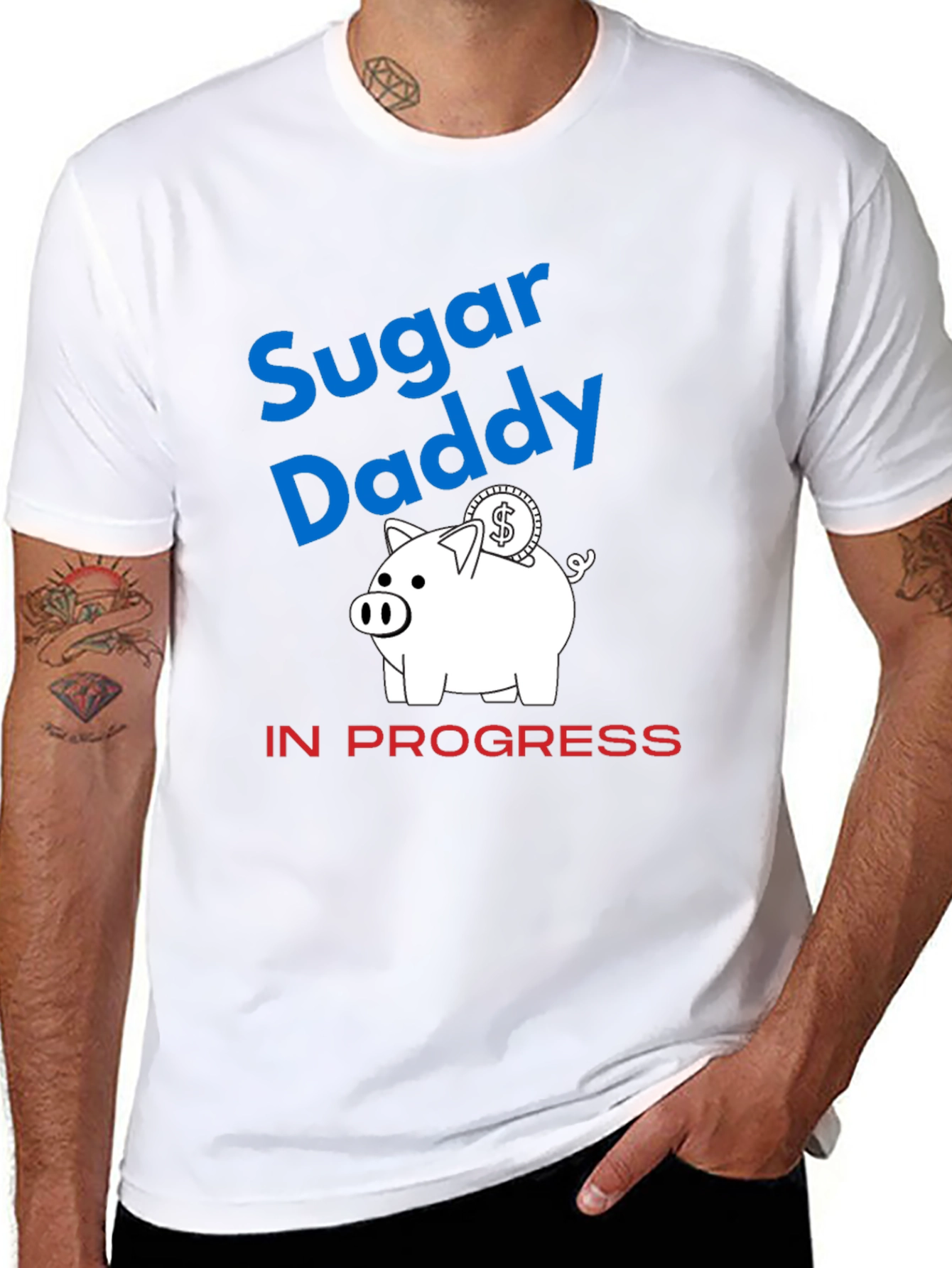 Sugar Daddy in Progress Piggy Bank Funny Graphic T-Shirt