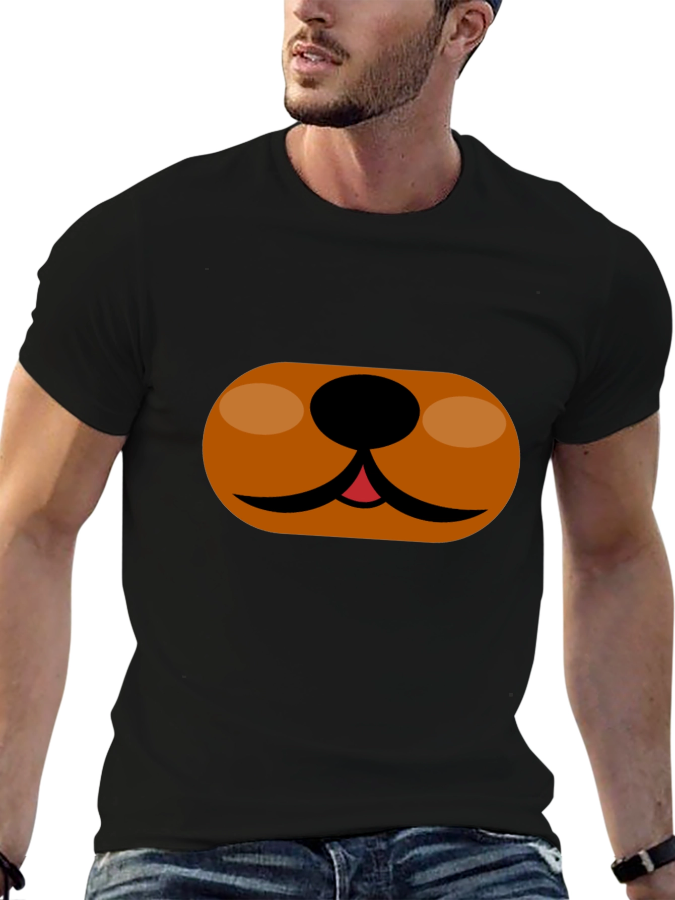 Cartoon Dog Face T-Shirt - Black Cotton Tee