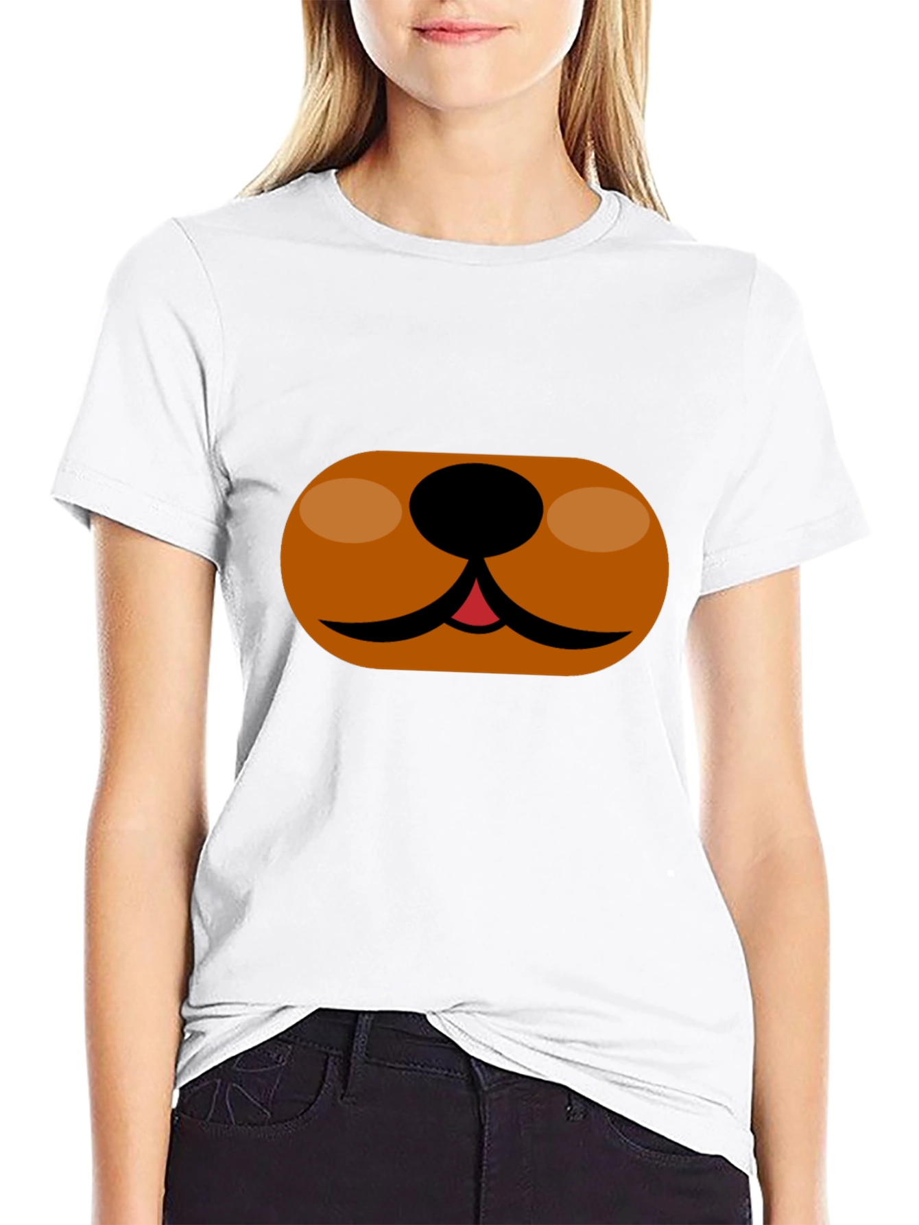 Cartoon Dog Face T-Shirt - Black Cotton Tee