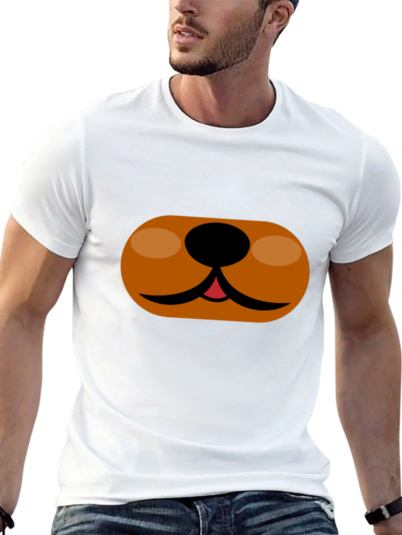 Cartoon Dog Face T-Shirt - Black Cotton Tee