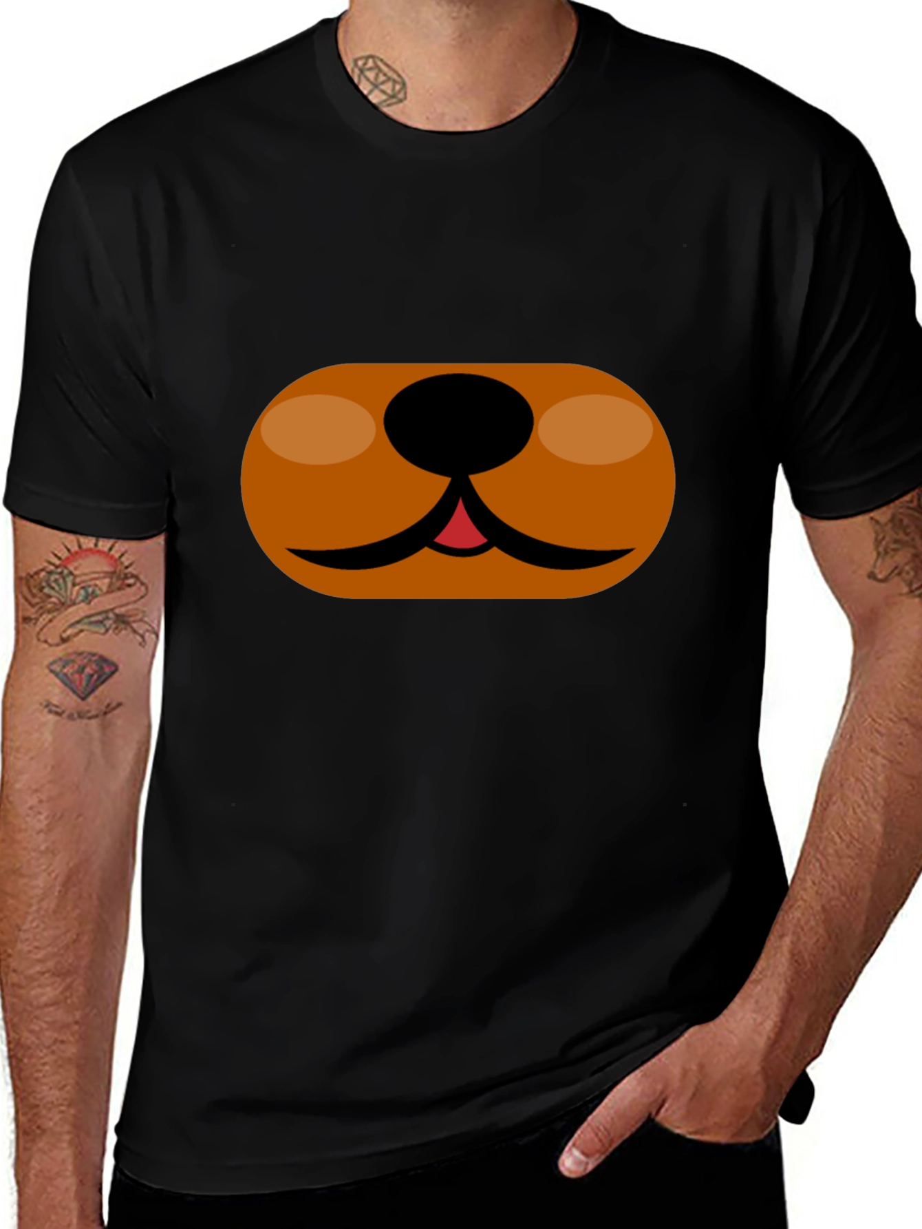 Cartoon Dog Face T-Shirt - Black Cotton Tee