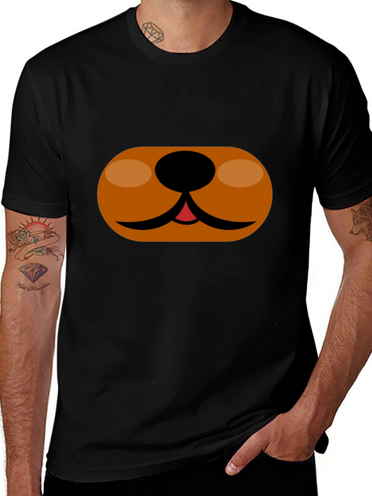 Cartoon Dog Face T-Shirt - Black Cotton Tee