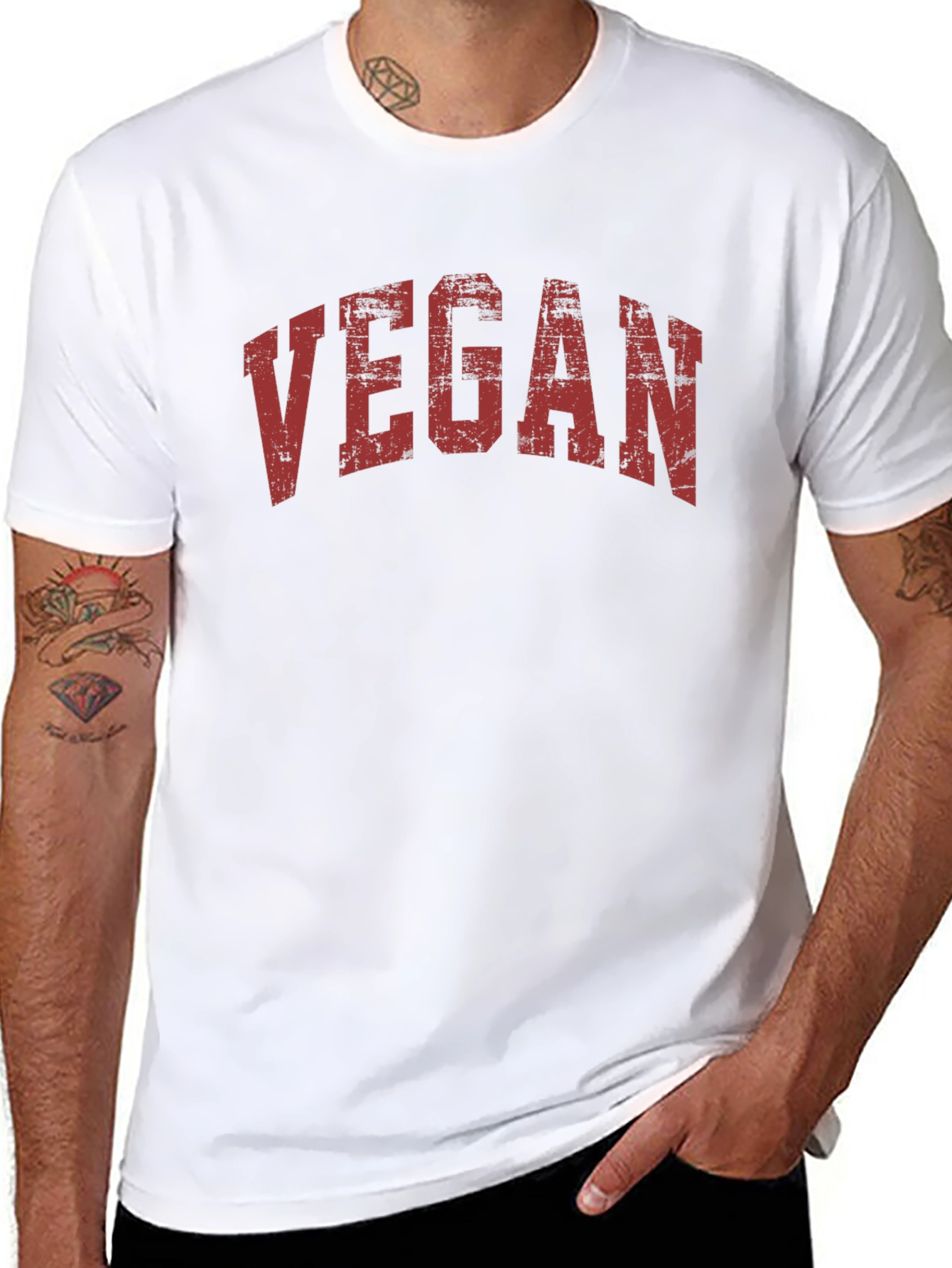 Vegan T-Shirt - Distressed Red Print