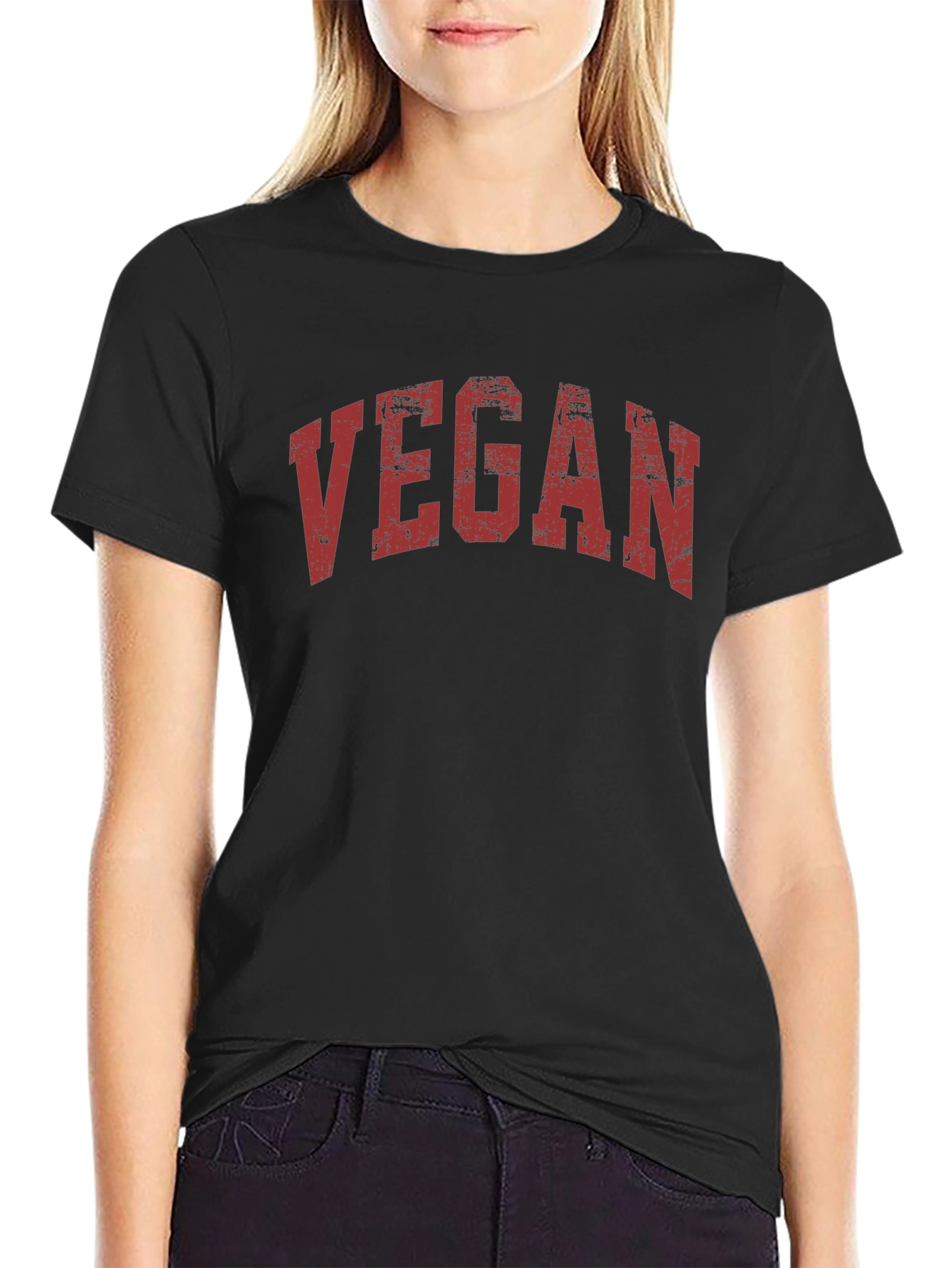 Vegan T-Shirt - Distressed Red Print