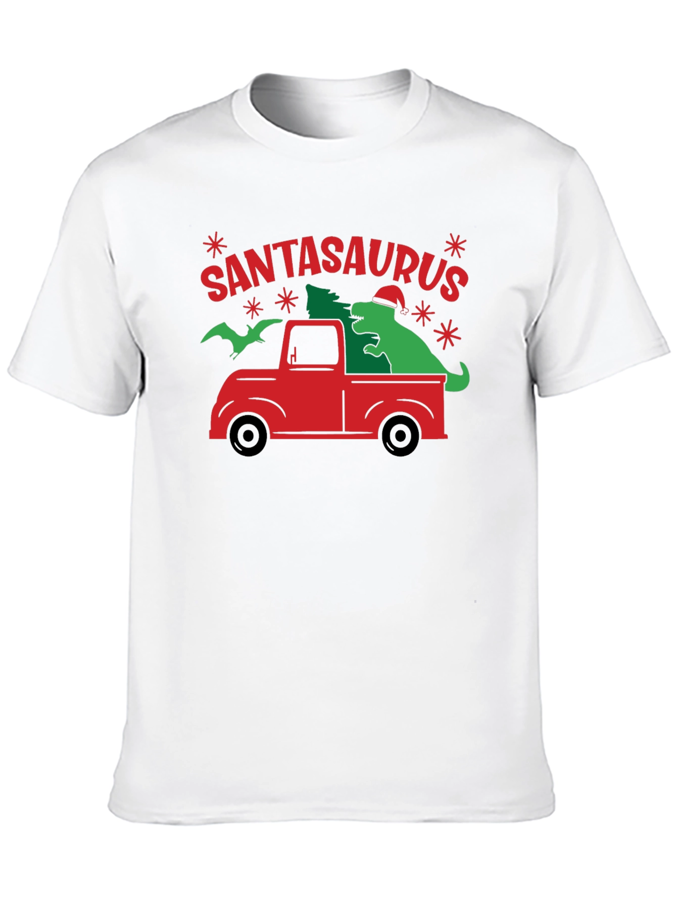 SANTASAURUS Graphic Tee - Christmas Dinosaur Truck Shirt