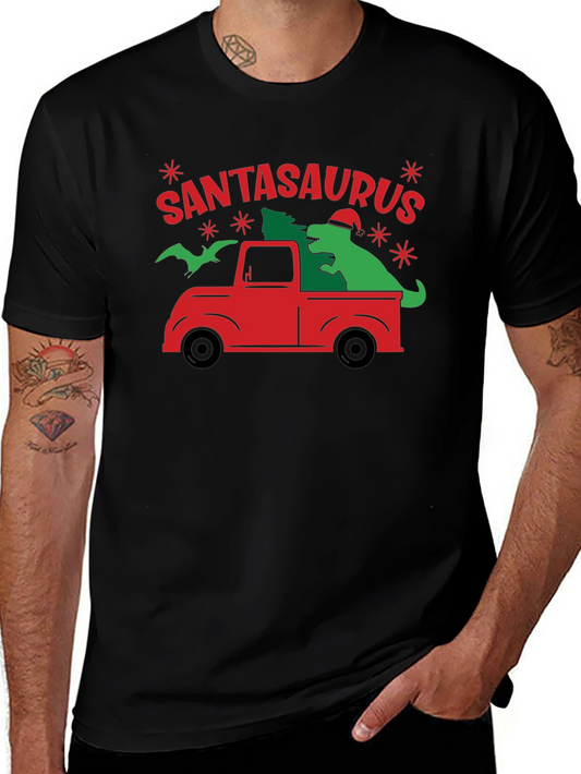 SANTASAURUS Graphic Tee - Christmas Dinosaur Truck Shirt