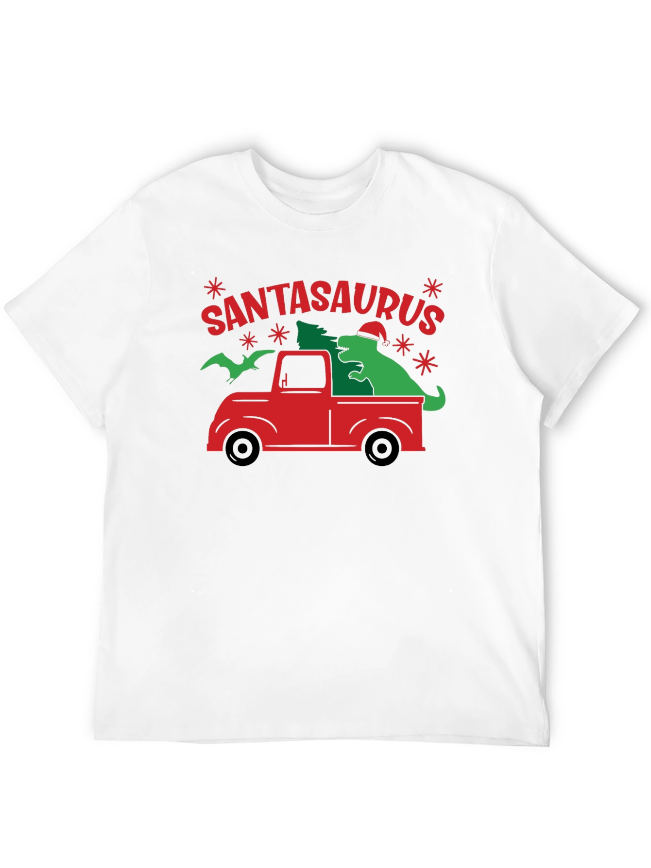 SANTASAURUS Graphic Tee - Christmas Dinosaur Truck Shirt