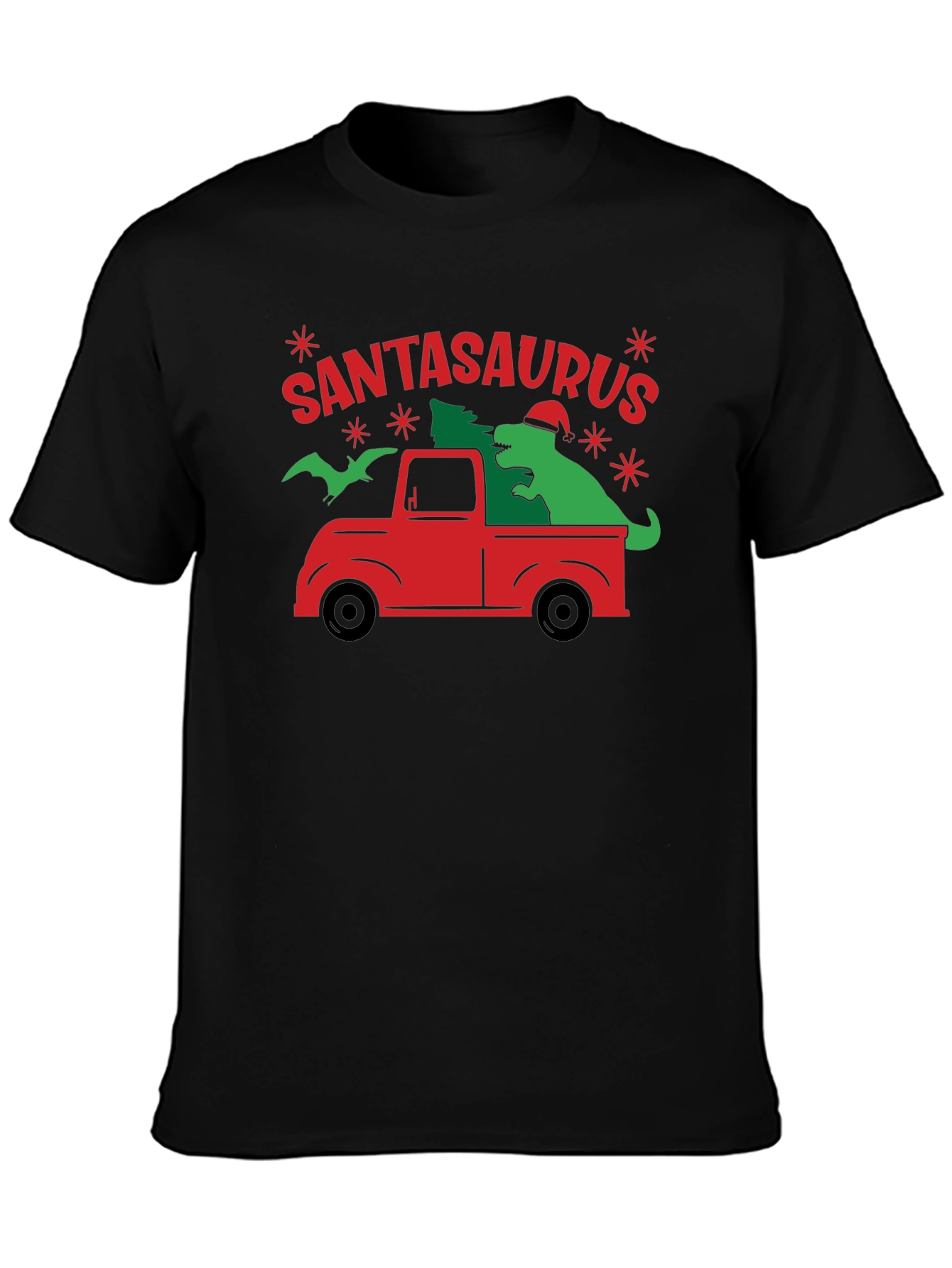 SANTASAURUS Graphic Tee - Christmas Dinosaur Truck Shirt