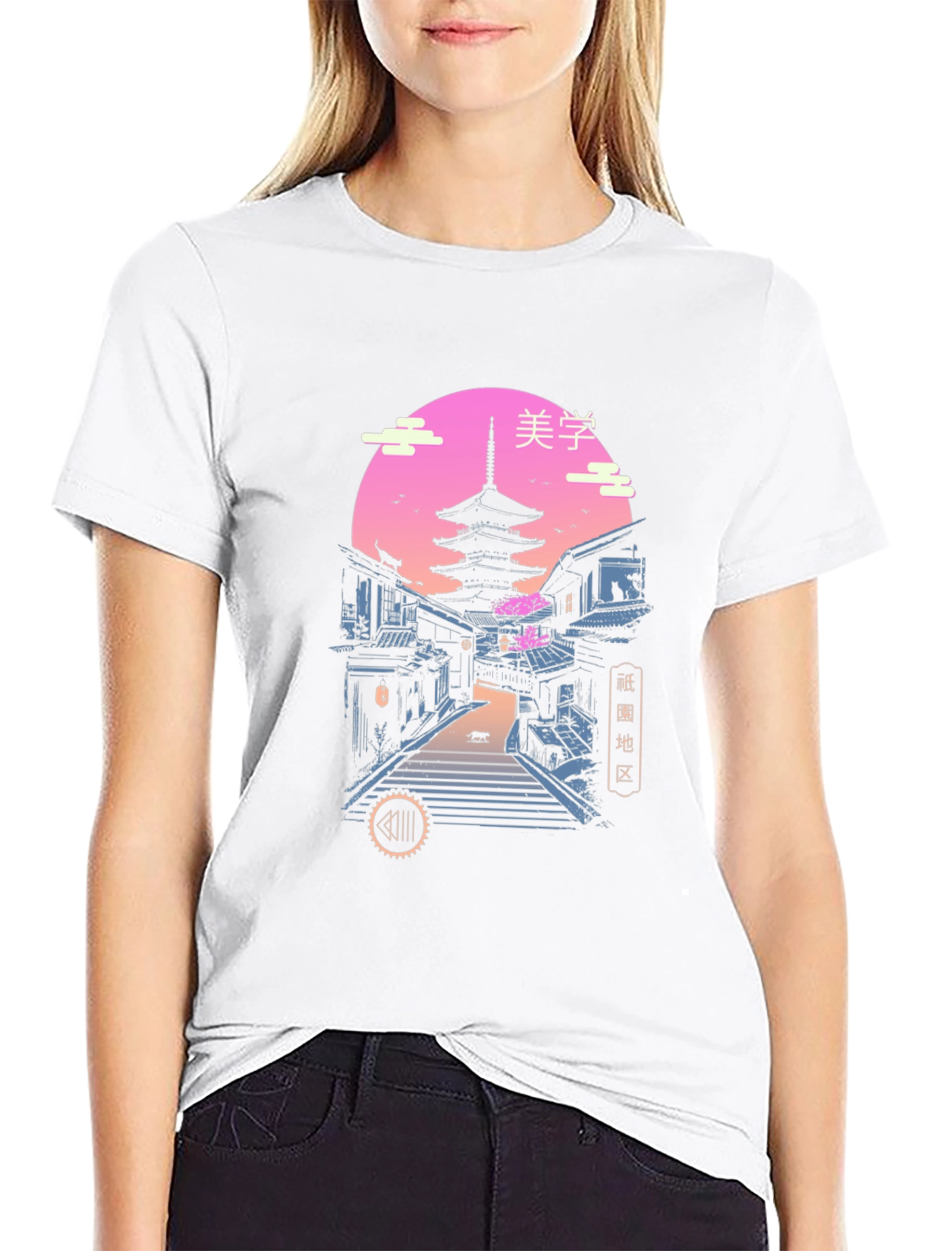 Japanese Pagoda Graphic Tee - Black