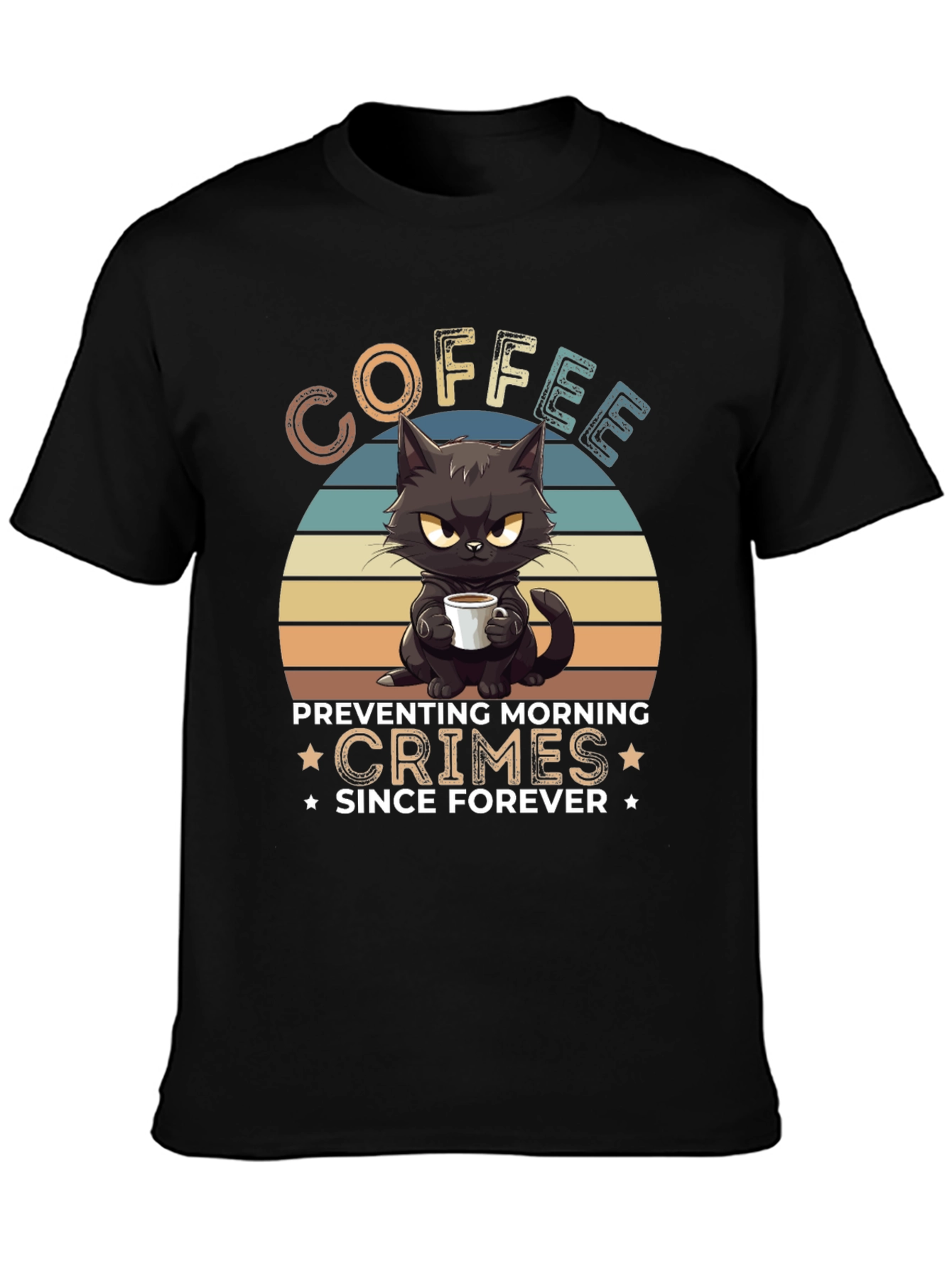 Coffee Preventing Morning Crimes Cat Graphic T-Shirt