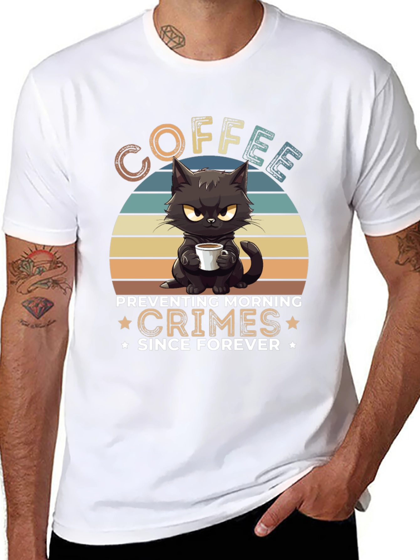 Coffee Preventing Morning Crimes Cat Graphic T-Shirt