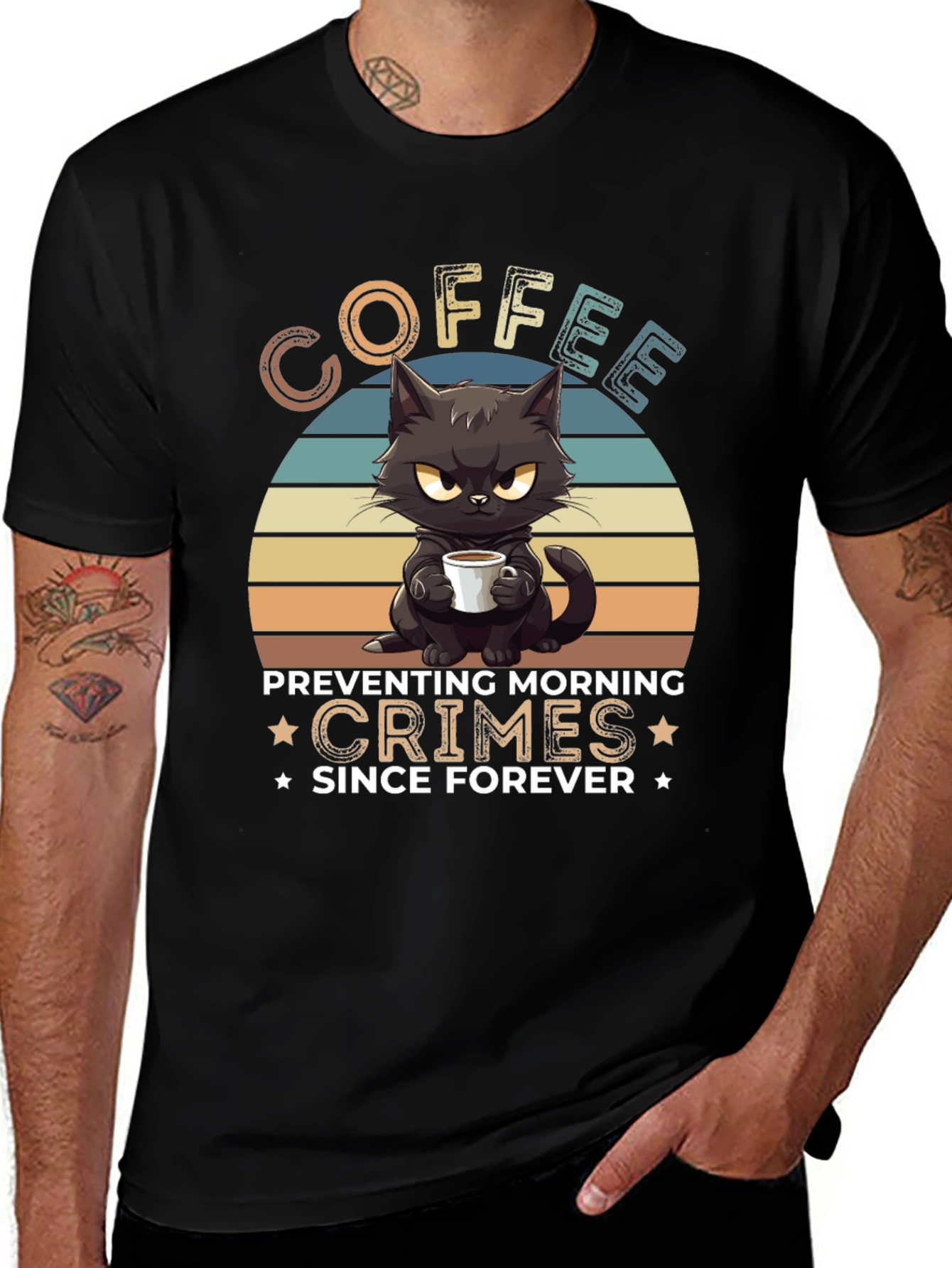 Coffee Preventing Morning Crimes Cat Graphic T-Shirt