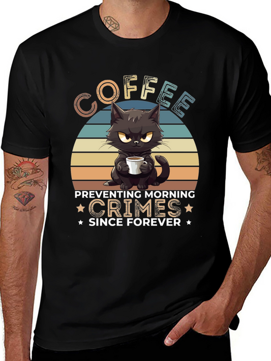 Coffee Preventing Morning Crimes Cat Graphic T-Shirt