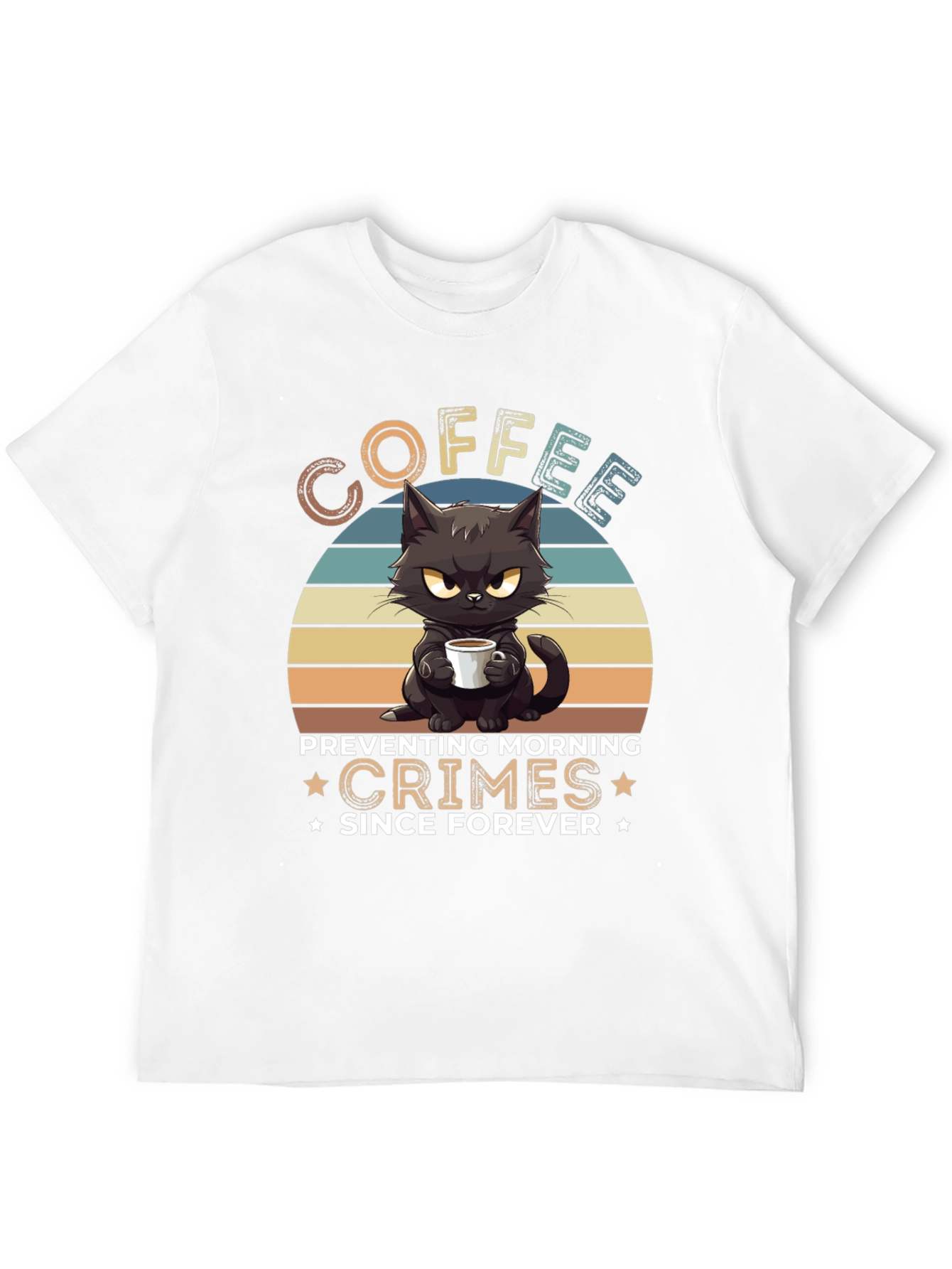 Coffee Preventing Morning Crimes Cat Graphic T-Shirt