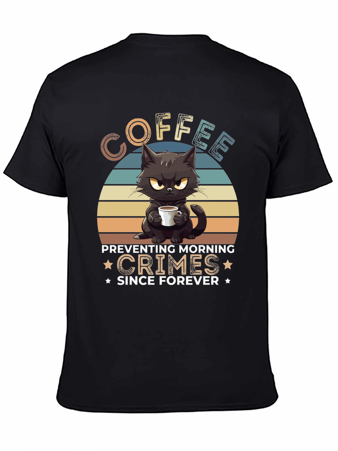 Coffee Preventing Morning Crimes Cat Graphic T-Shirt