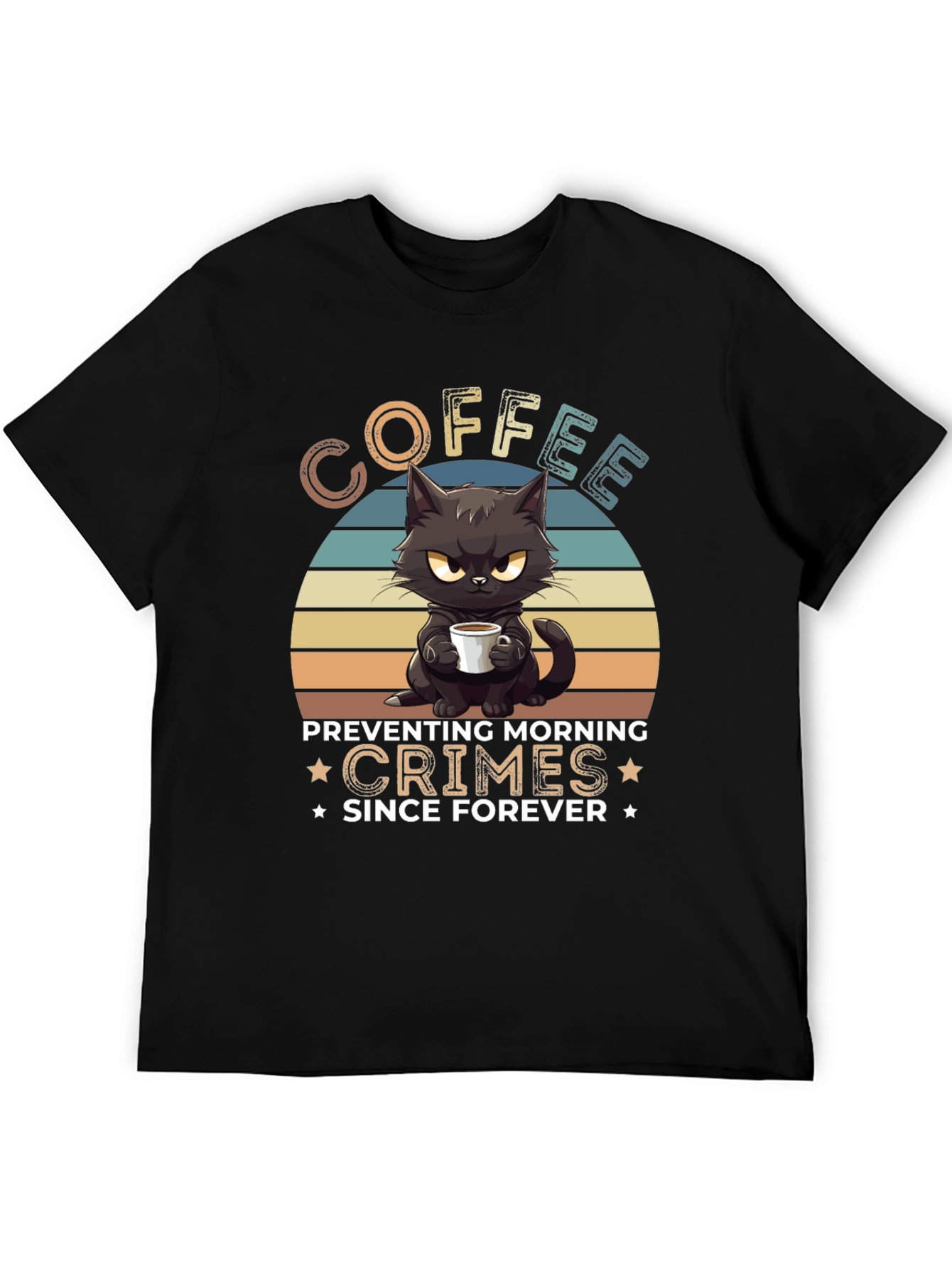 Coffee Preventing Morning Crimes Cat Graphic T-Shirt