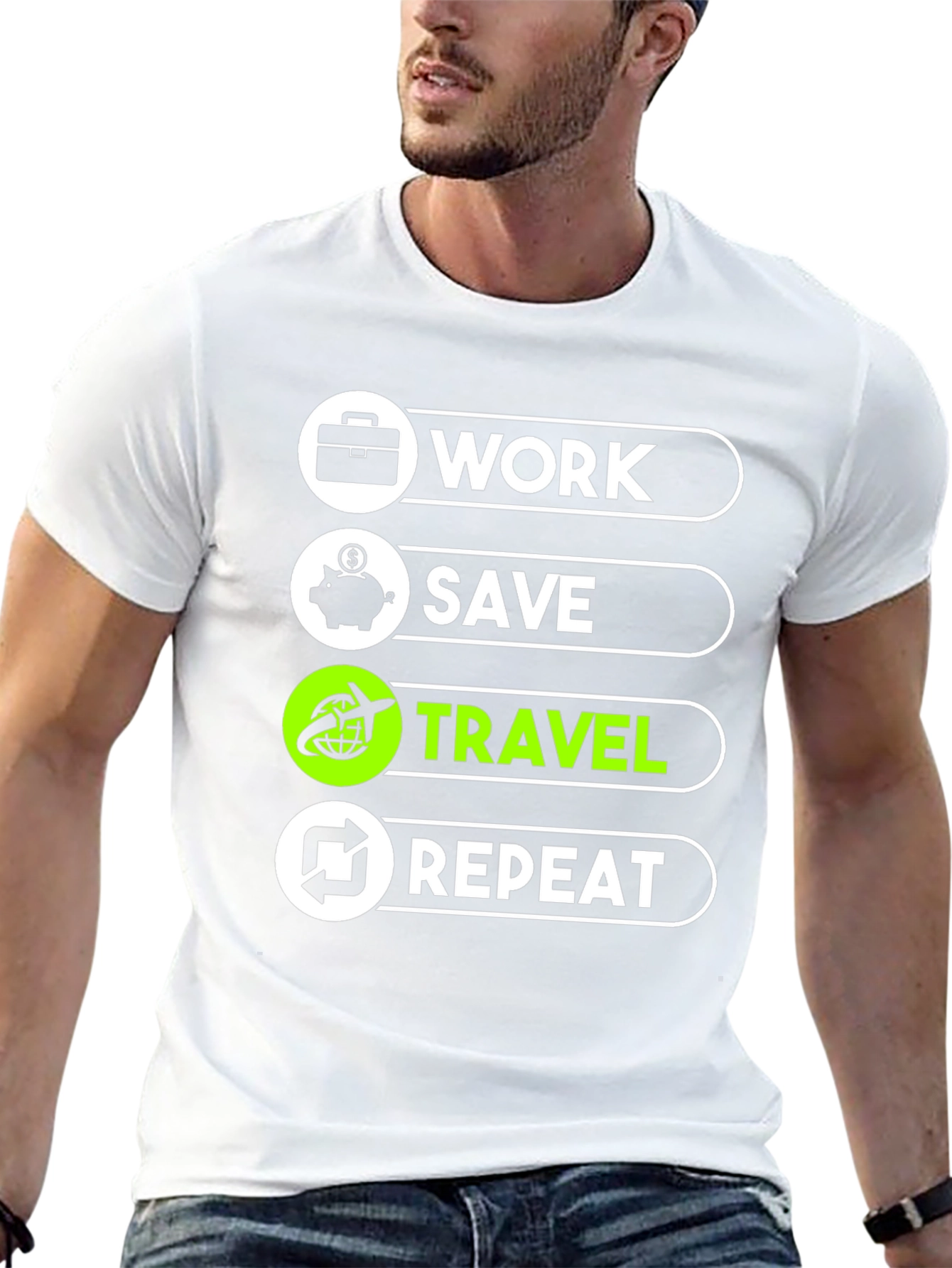 Work Save Travel Repeat Graphic T-Shirt