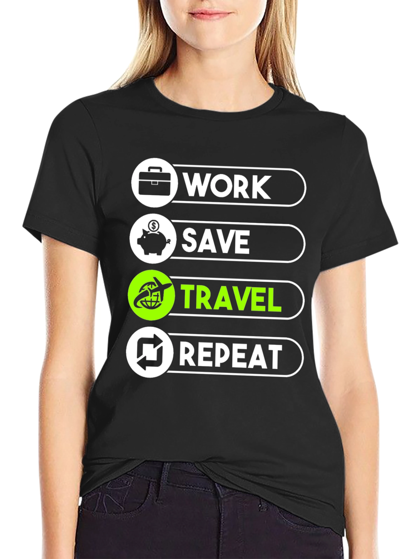 Work Save Travel Repeat Graphic T-Shirt